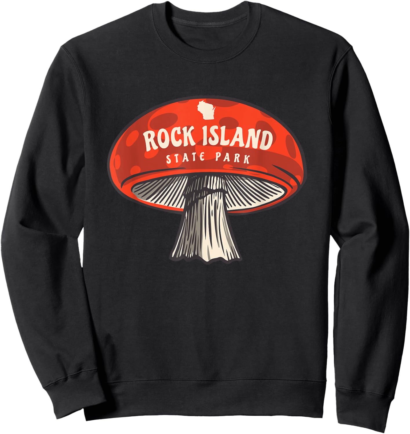Cute Mushroom Rock Island State Park Wisconsin Mycology Sweatshirt - Sweatshirt | Black