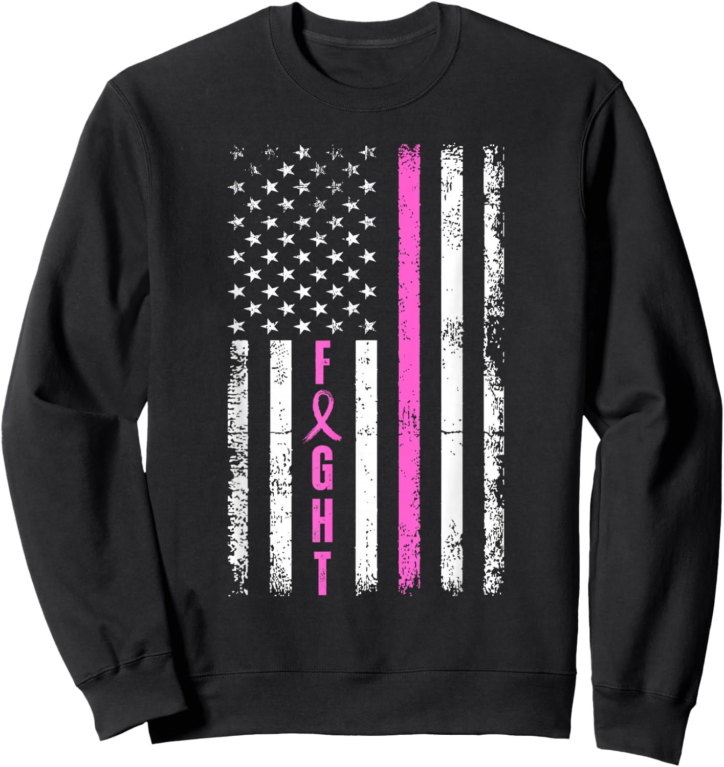 Fight Breast Survivor American Flag Breast Cancer Awareness Sweatshirt - Sweatshirt | Black