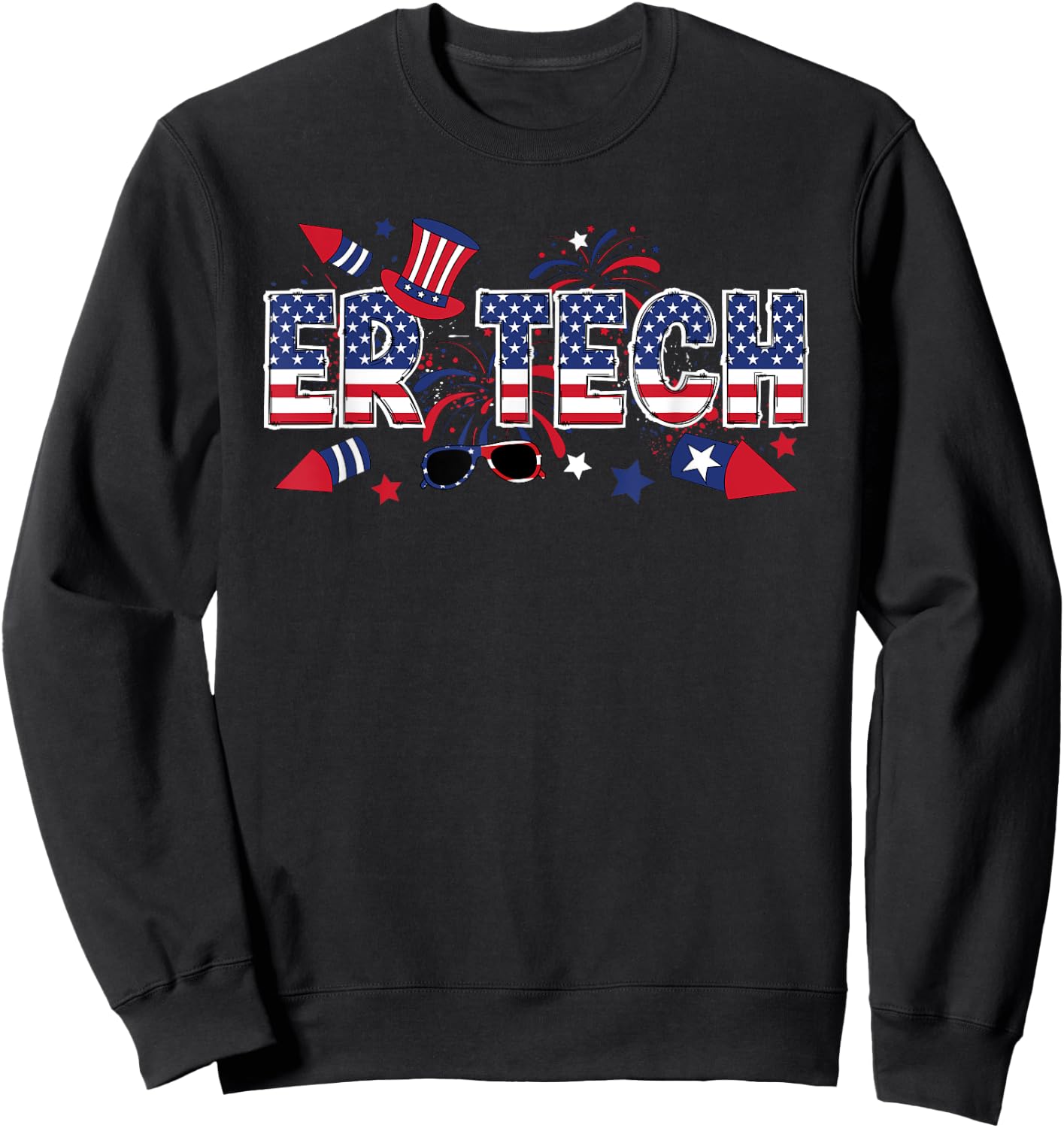 4th Of July ER Tech American Flag Emergency Room Technician Men Sweatshirt - Sweatshirt | Black