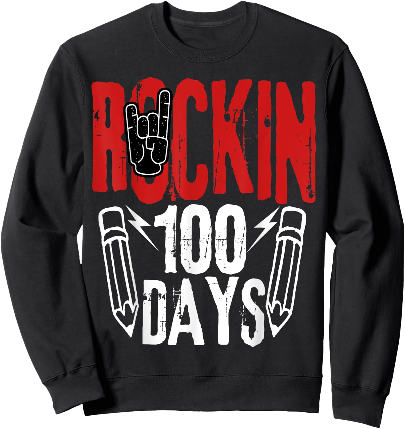 100 Days of School Rock N Roll Music Guitar Sweatshirt - Sweatshirt | Black