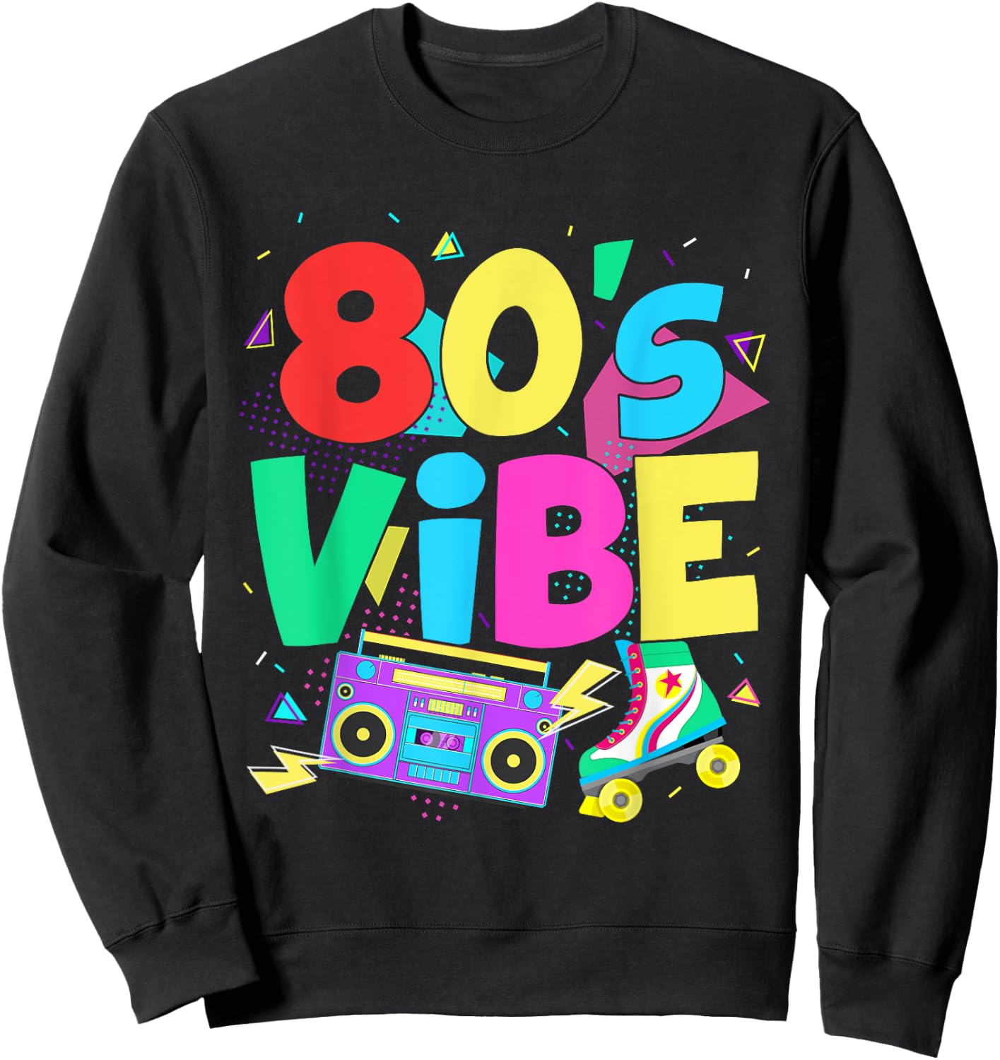 Retro 80s Vibe Colorful Sweatshirt - Sweatshirt | Black