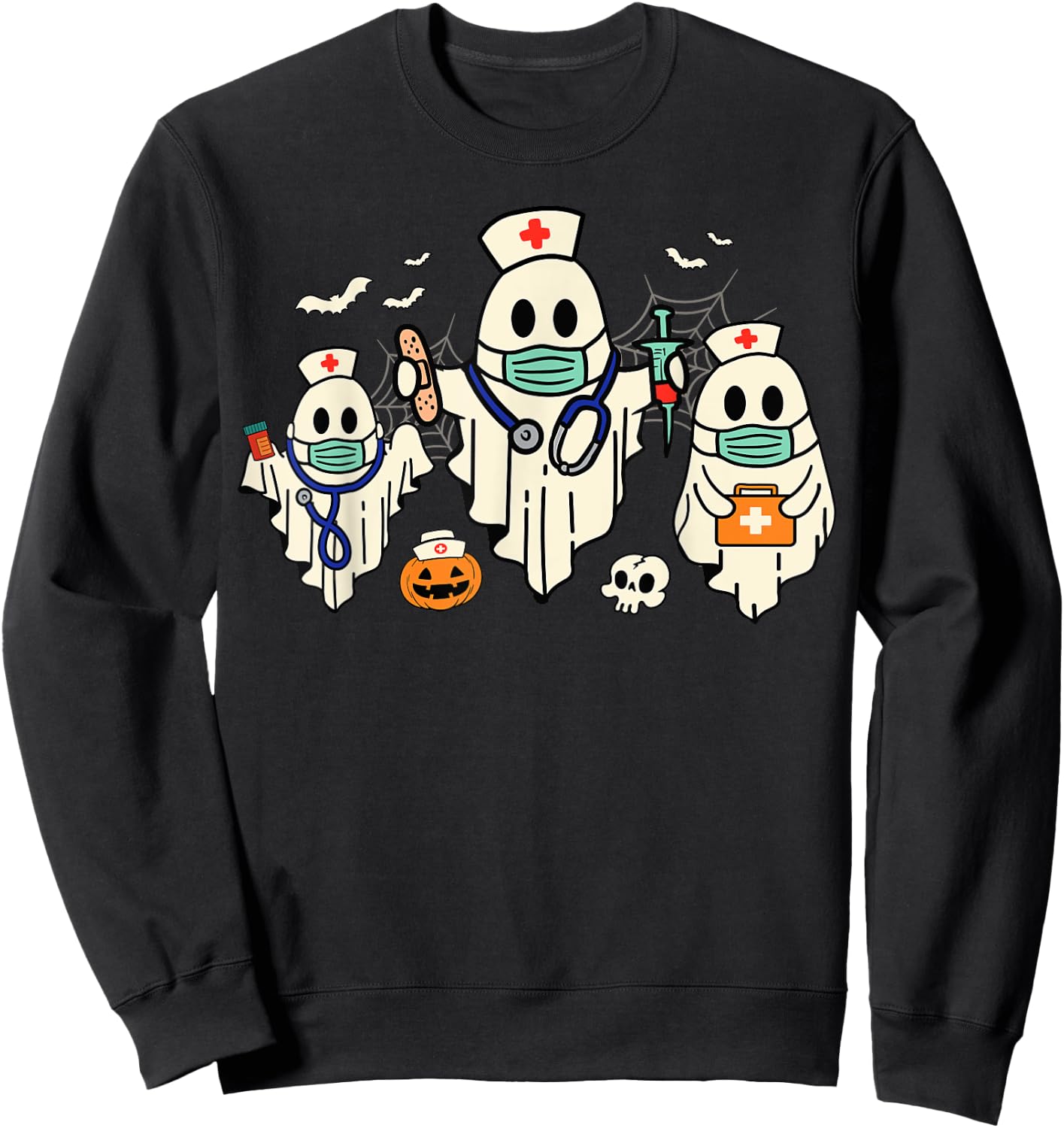 Halloween Nurse Nursing Funny Health Worker RN Ghost Nurse Sweatshirt - Sweatshirt | Black