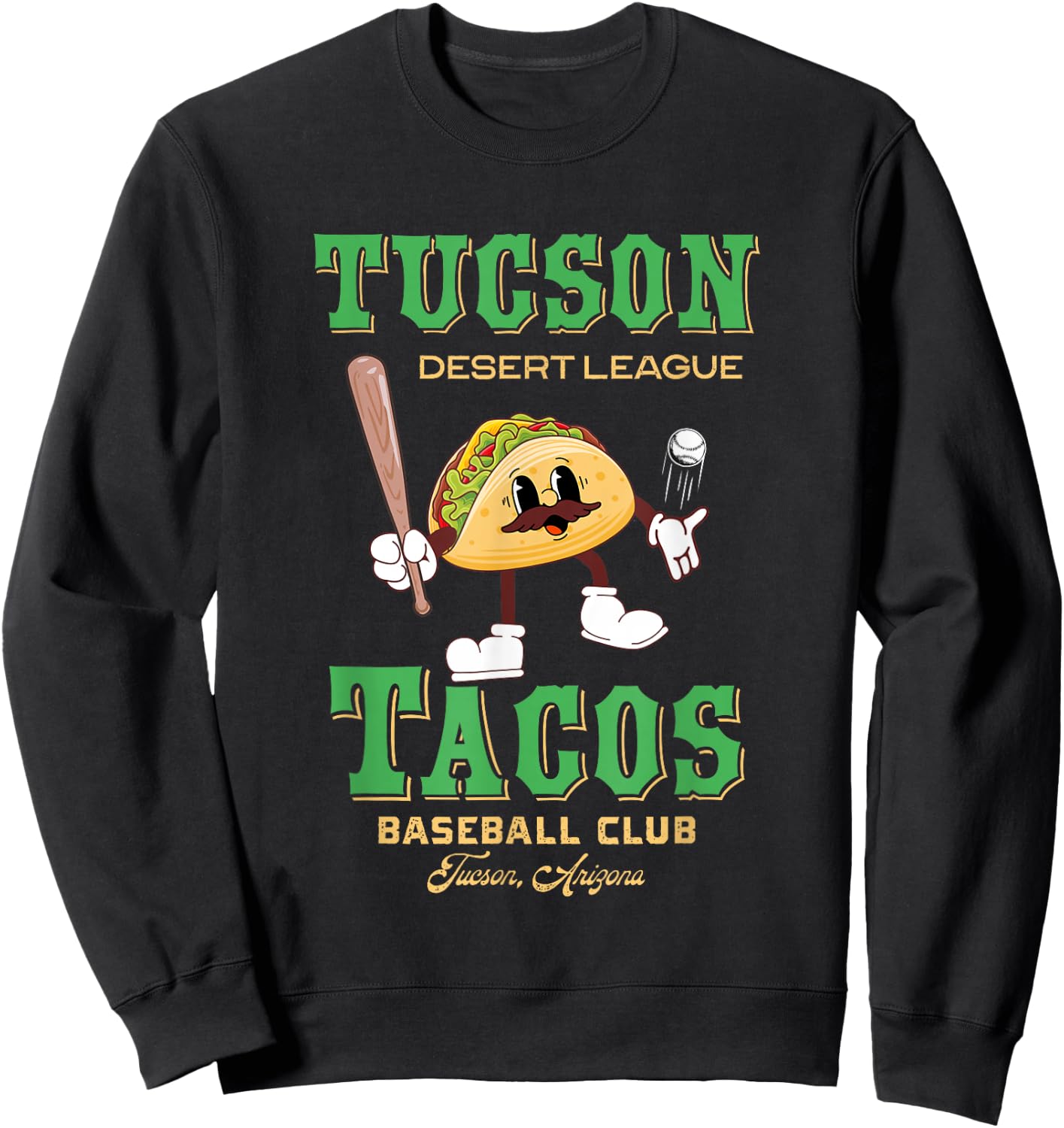 Tucson Tacos Retro Minor League Baseball Team Sweatshirt - Sweatshirt | Black