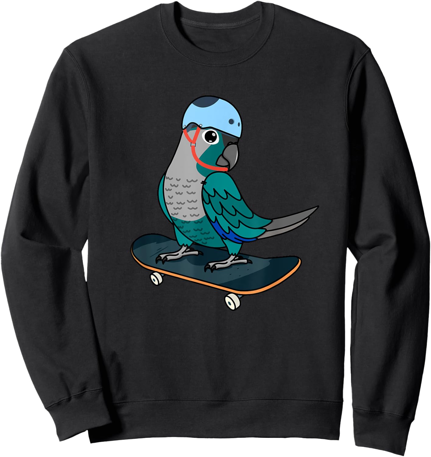 Skateboarding Parrot I Turquoise Green Cheek Conure Sweatshirt - Sweatshirt | Black