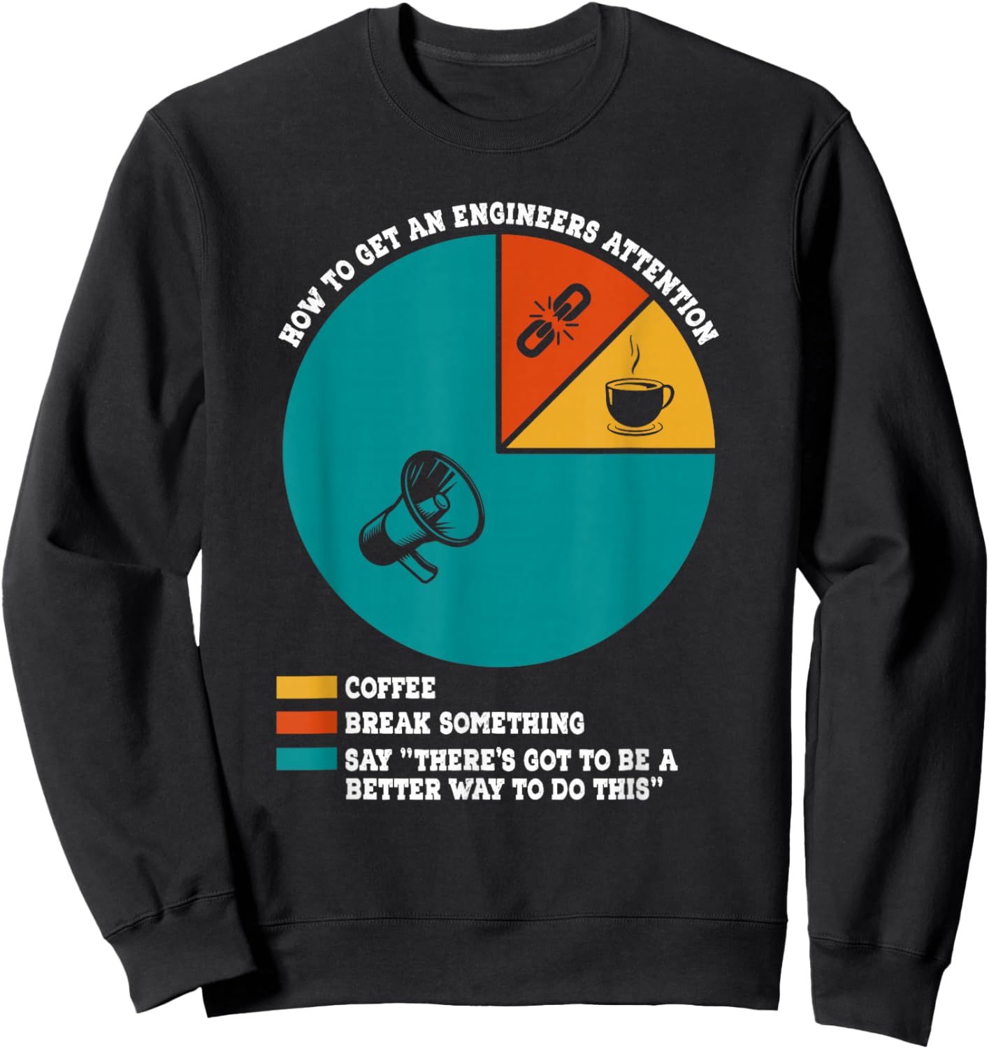 Funny Engineer Designs How To Get An Engineer's Attention: Coffee, Break Something, Say 'There's Got To Be A Better Way To Do This' -Adults Black Small Classic Fit Sweatshirt - Sweatshirt | Black