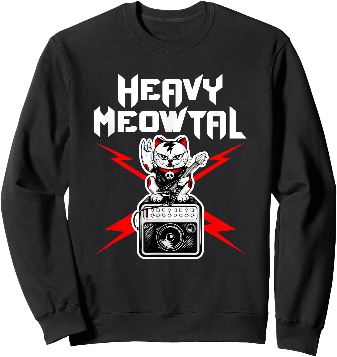 Heavy Meowtal Cat Metal Music Rock Guitarist Bassist Sweatshirt - Sweatshirt | Black