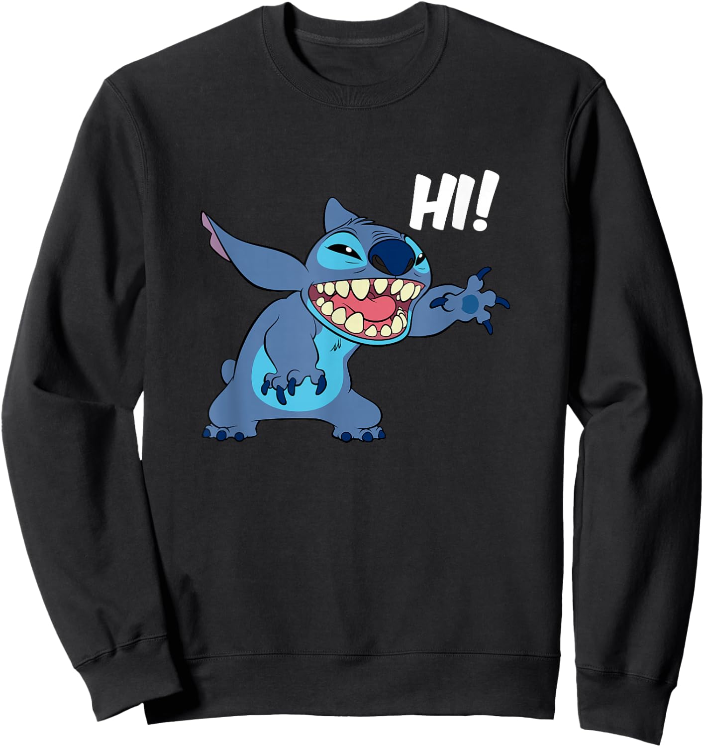 Disney Lilo & Stitch Hi! Funny Stitch Greeting Sweatshirt - Sweatshirt | Black
