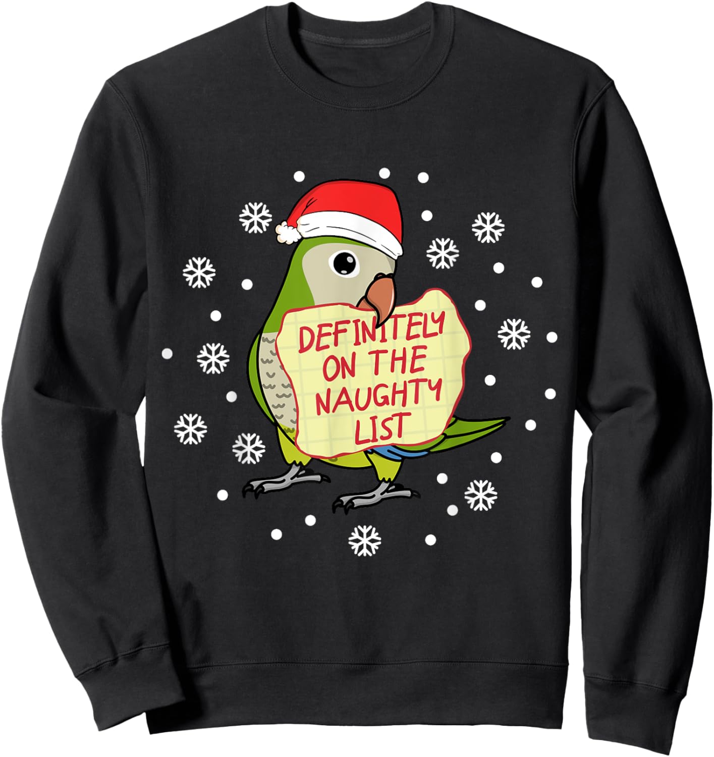 Naughty List Parrot | Green Monk Parakeet Quaker Sweatshirt - Sweatshirt | Black