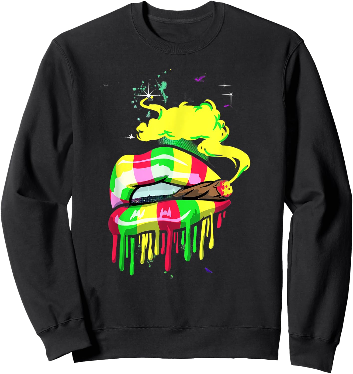 Love Marijuana Pot Smoker Peace Love Reggae Lips Sweatshirt - Sweatshirt | Black