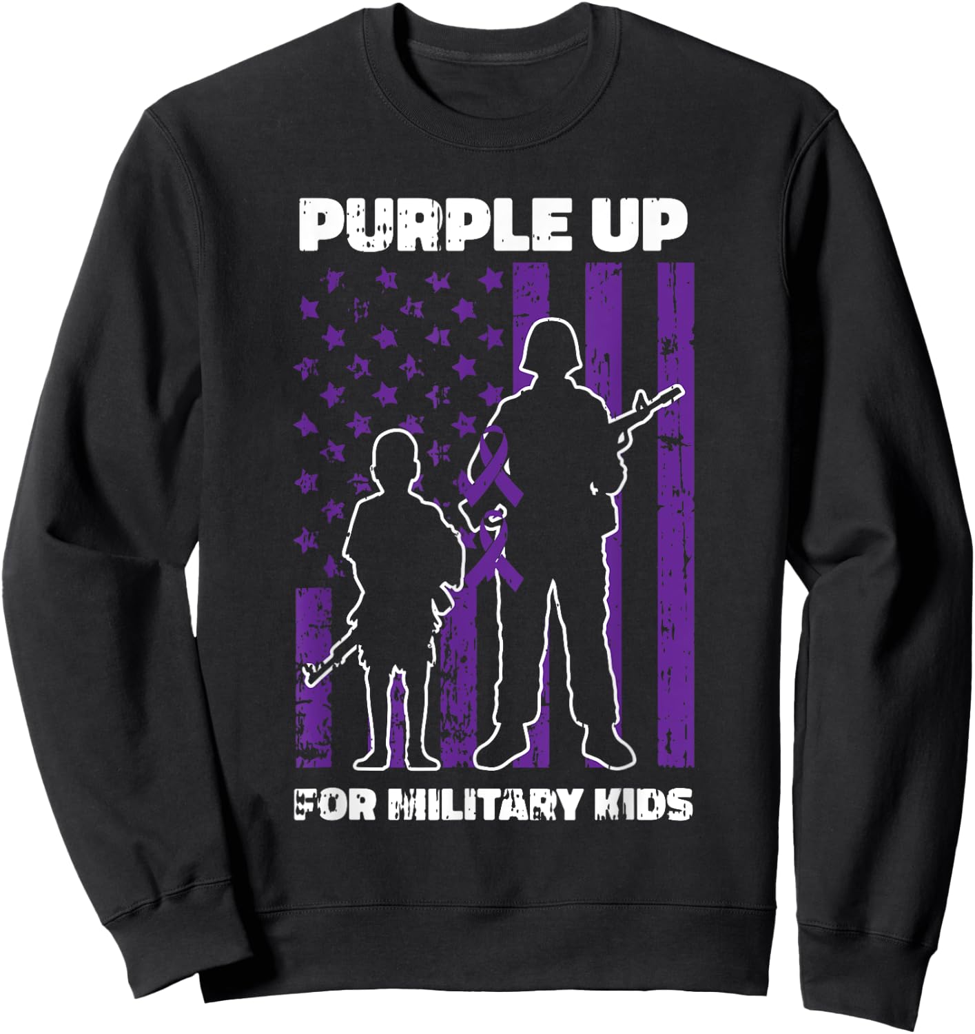 Military Child Boy Girls Purple Up For Military Kids Sweatshirt - Sweatshirt | Black