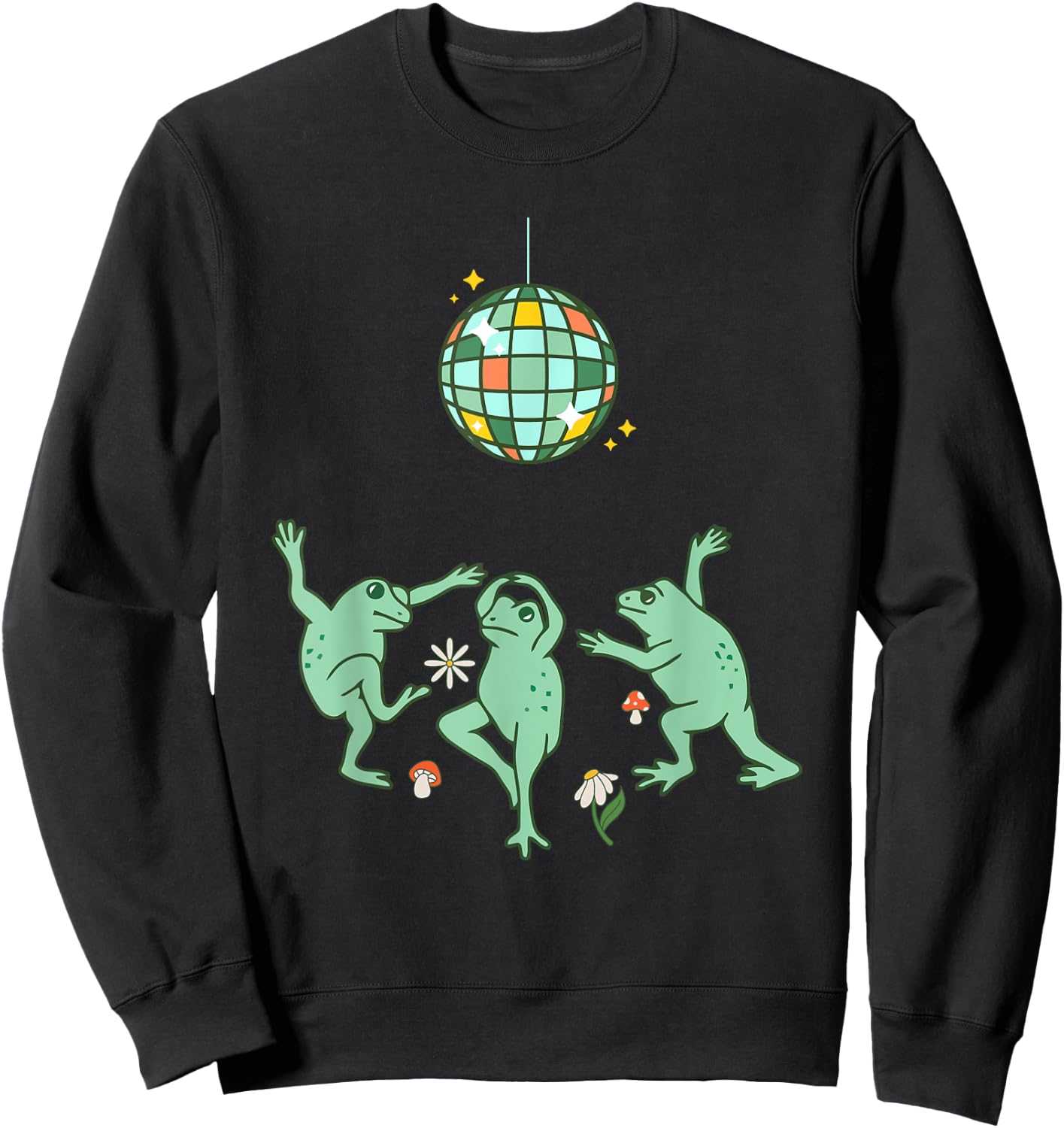 Funny Frog Disco Dance 70s 80s Groovy Hippie Funky Party Sweatshirt - Sweatshirt | Black
