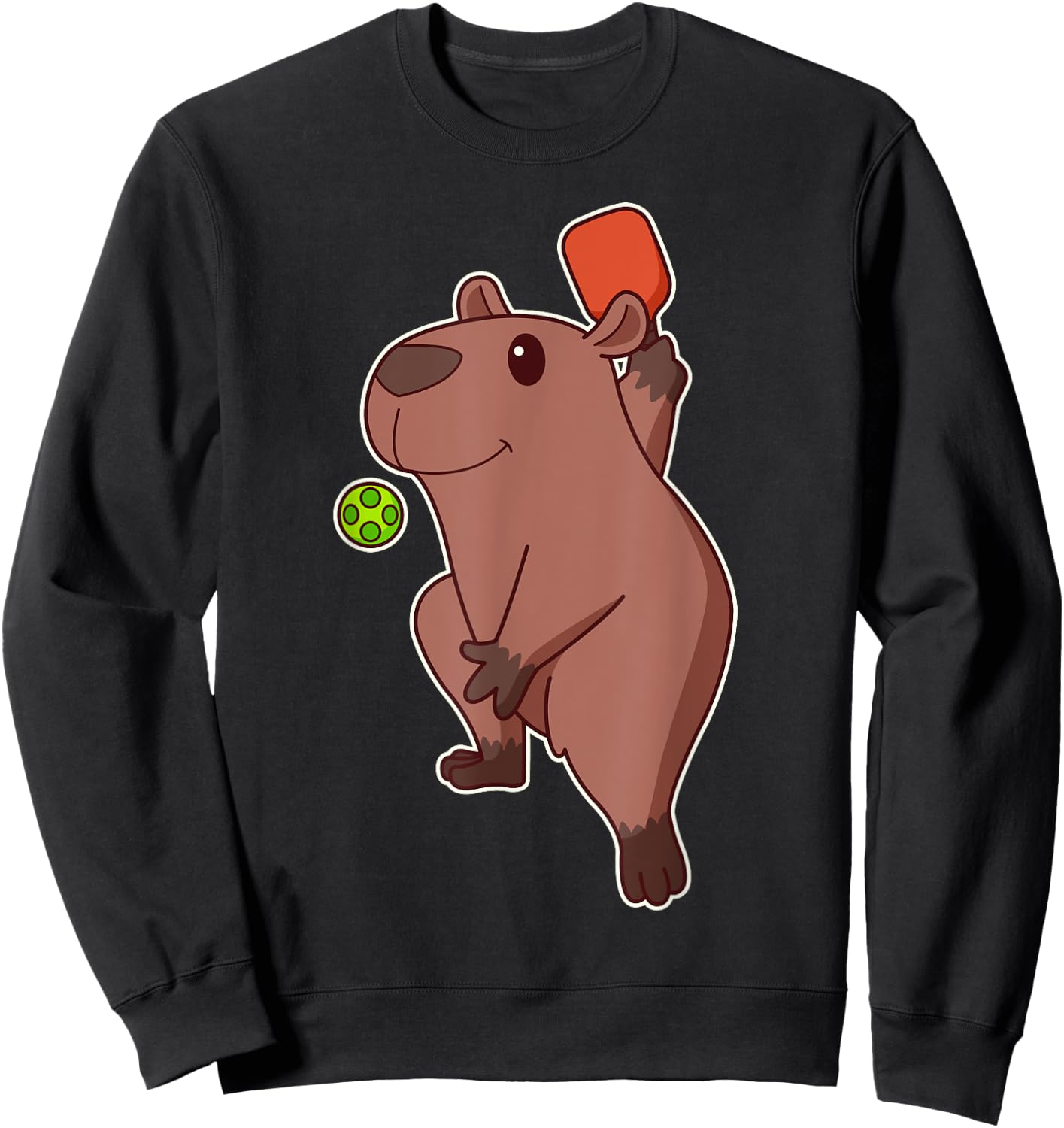 Cute Kawaii Capybara playing pickleball Sweatshirt - Sweatshirt | Black