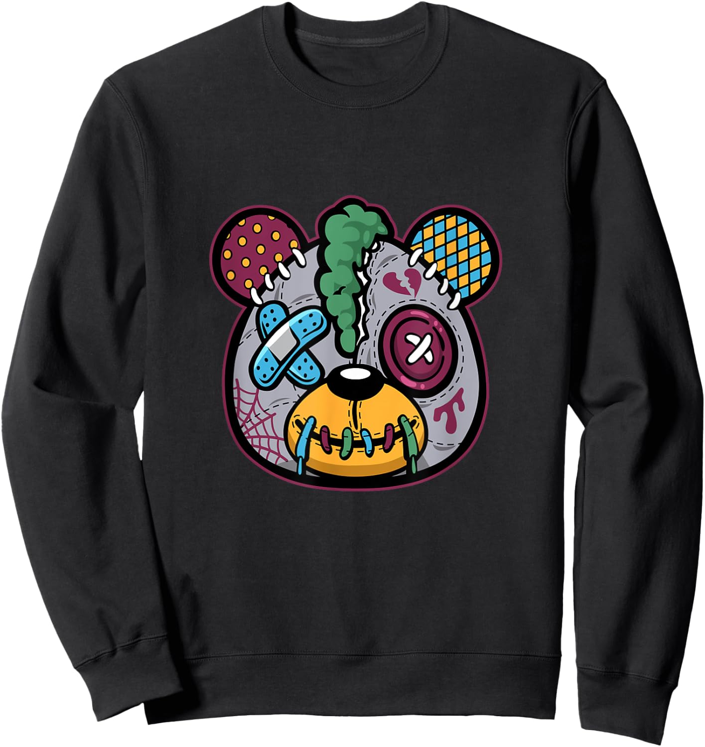 Cool Halloween Ugly Teddy Bear Illustration Graphic Designs Sweatshirt - Sweatshirt | Black