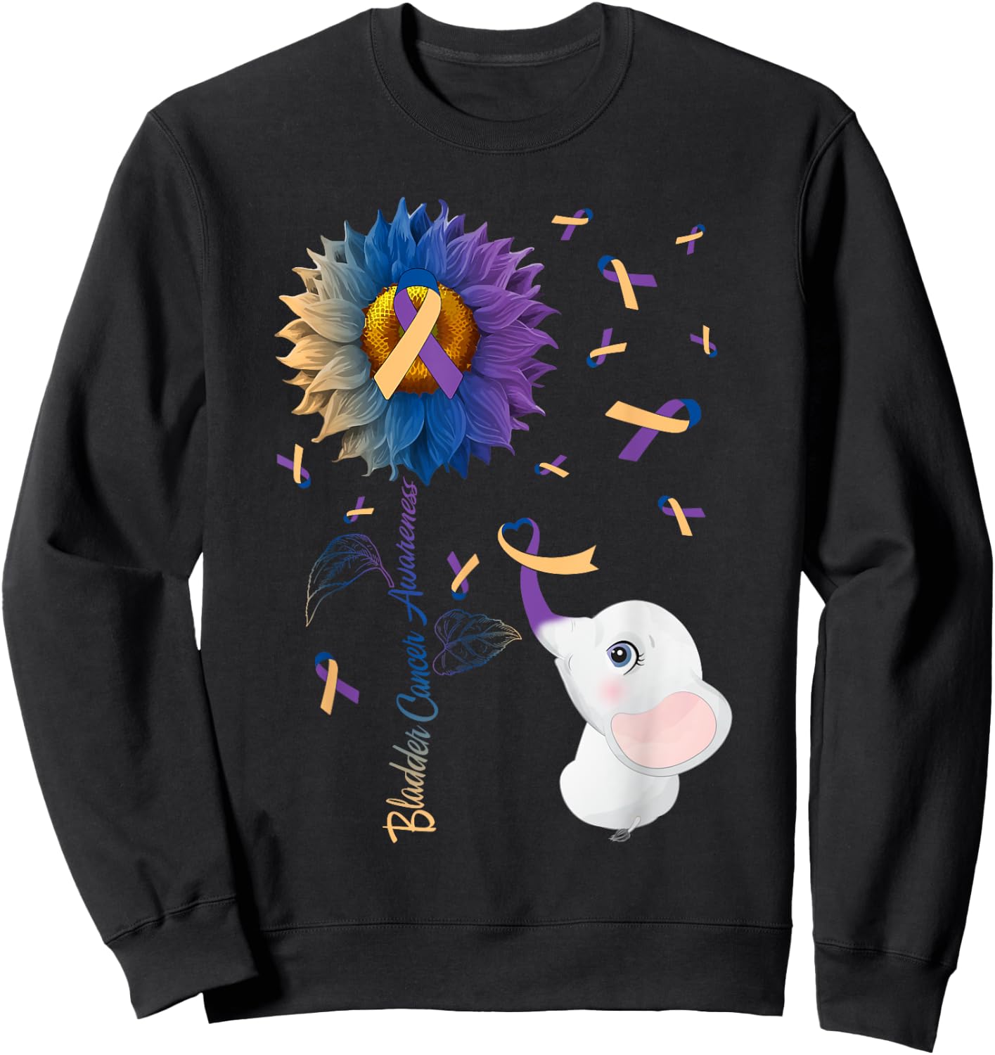 Elephant & Sunflower Bladder Cancer Awareness Month Warrior Sweatshirt - Sweatshirt | Black