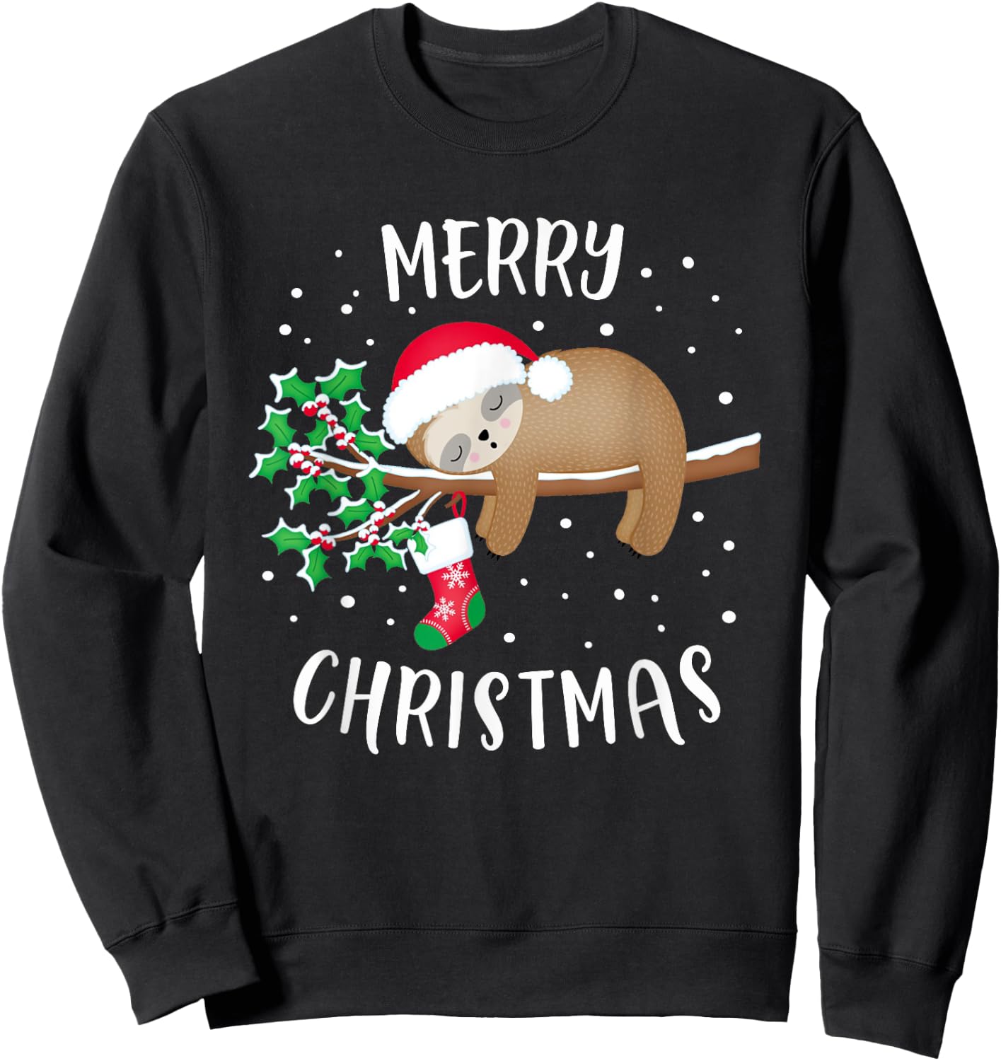 Merry Christmas Cute Sloth Xmas Outfit Matching Family Sweatshirt - Sweatshirt | Black