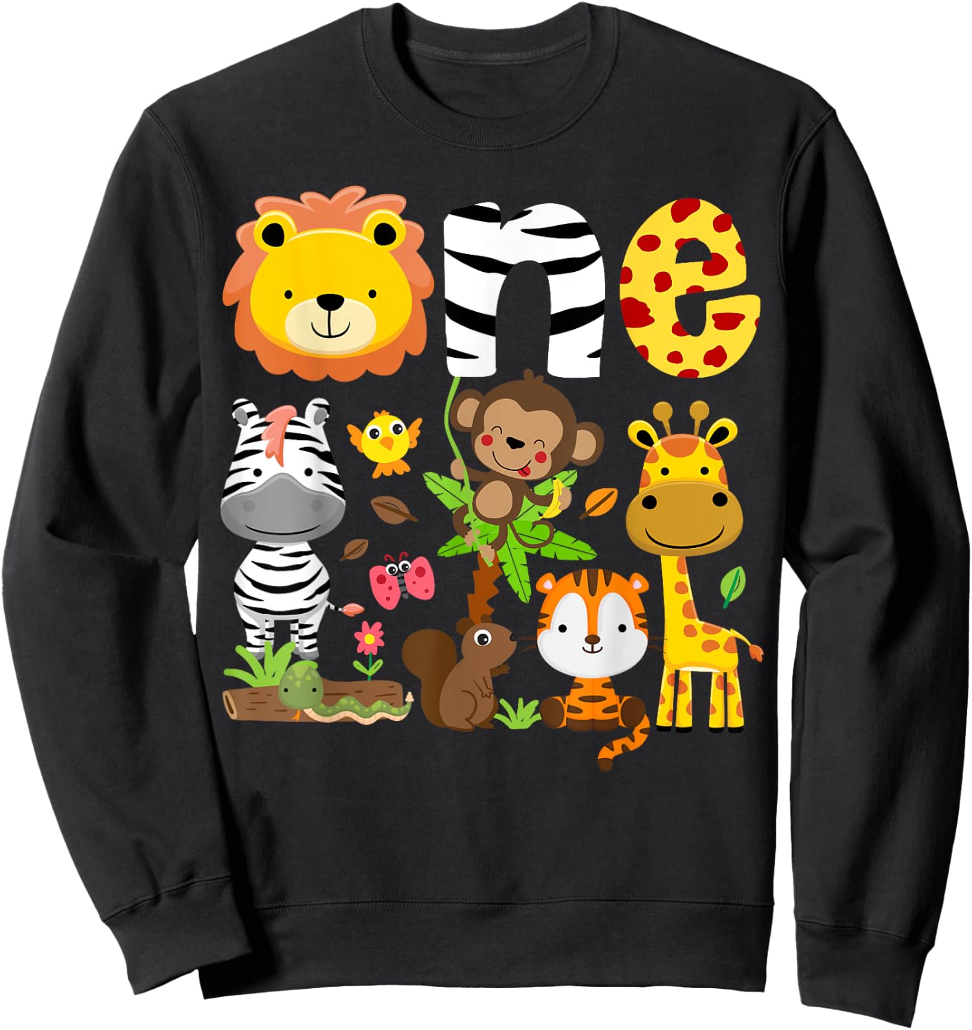 1st Birthday One Year Old Zoo Theme Safari Jungle Animals Sweatshirt - Sweatshirt | Black