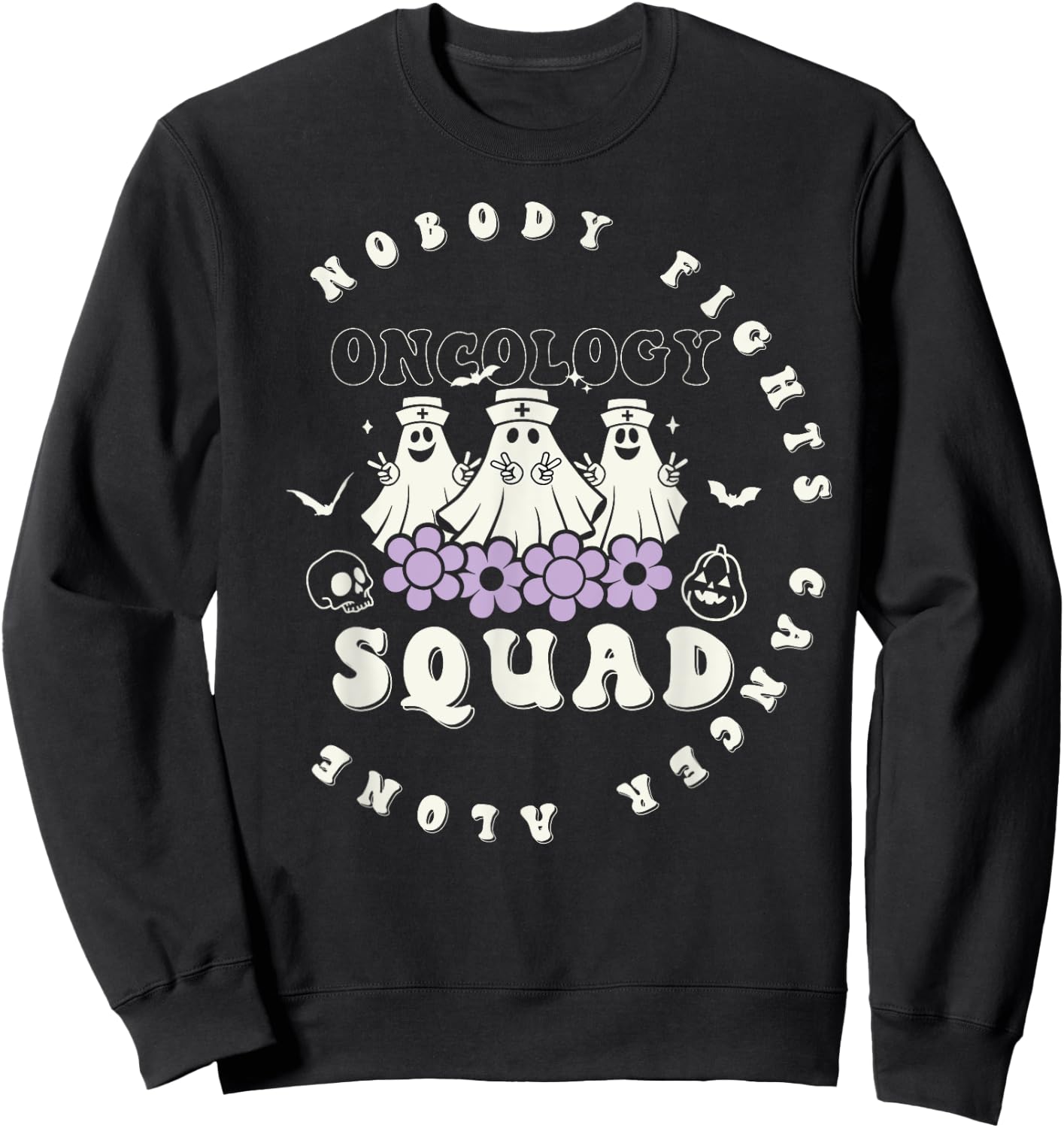 Halloween Oncology Nurse Squad Retro Pediatric Oncology Sweatshirt - Sweatshirt | Black