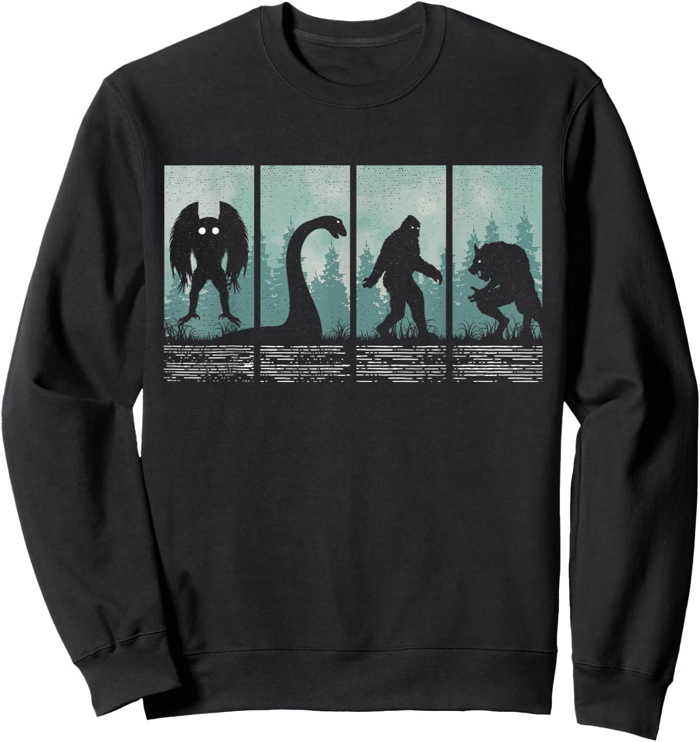 Bigfoot Loch Ness Monster Mothman and Dogman! Funny Cryptid Sweatshirt - Sweatshirt | Black