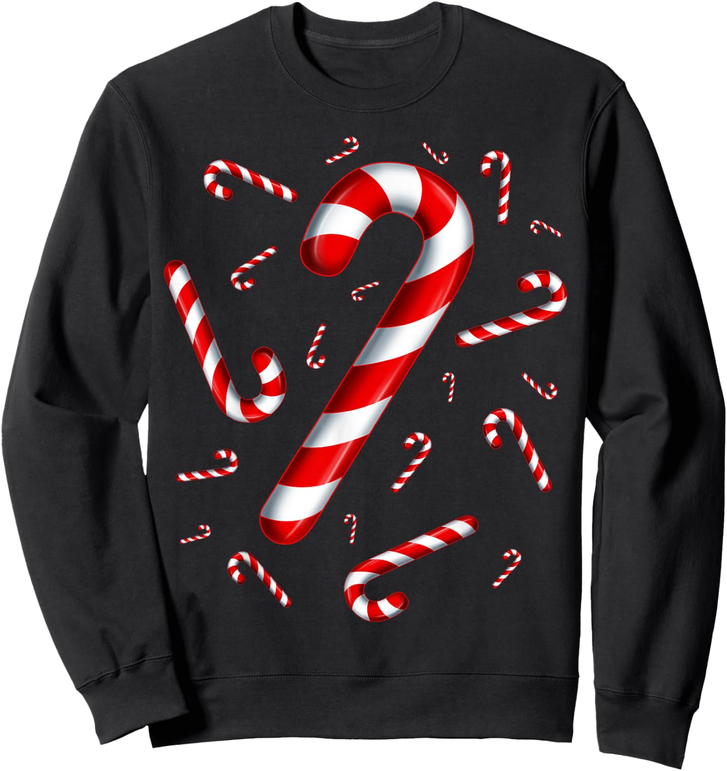 Christmas Candy Cane Red and White Sweet Twisted Candy Sweatshirt - Sweatshirt | Black