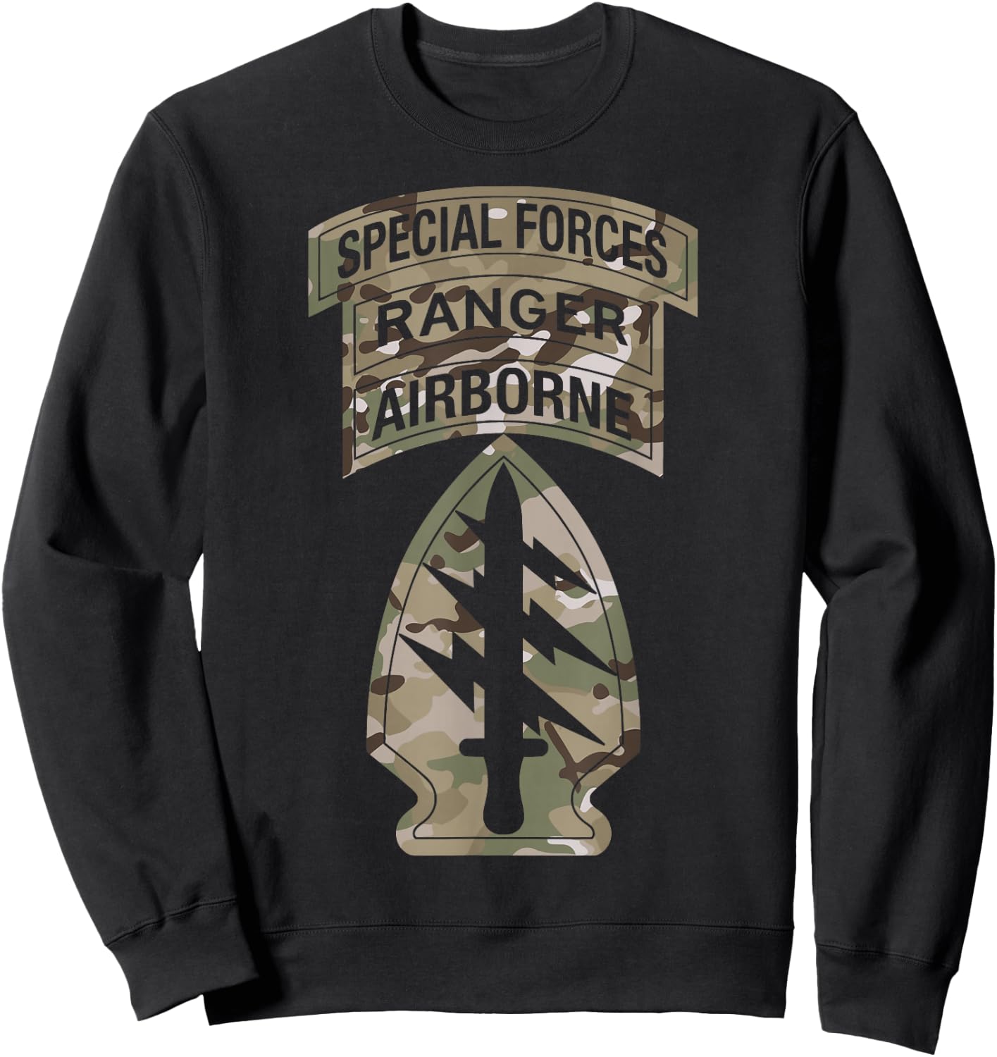 US Army Special Forces - SF Ranger Tab - OCP Multicam Camo Sweatshirt - Sweatshirt | Black
