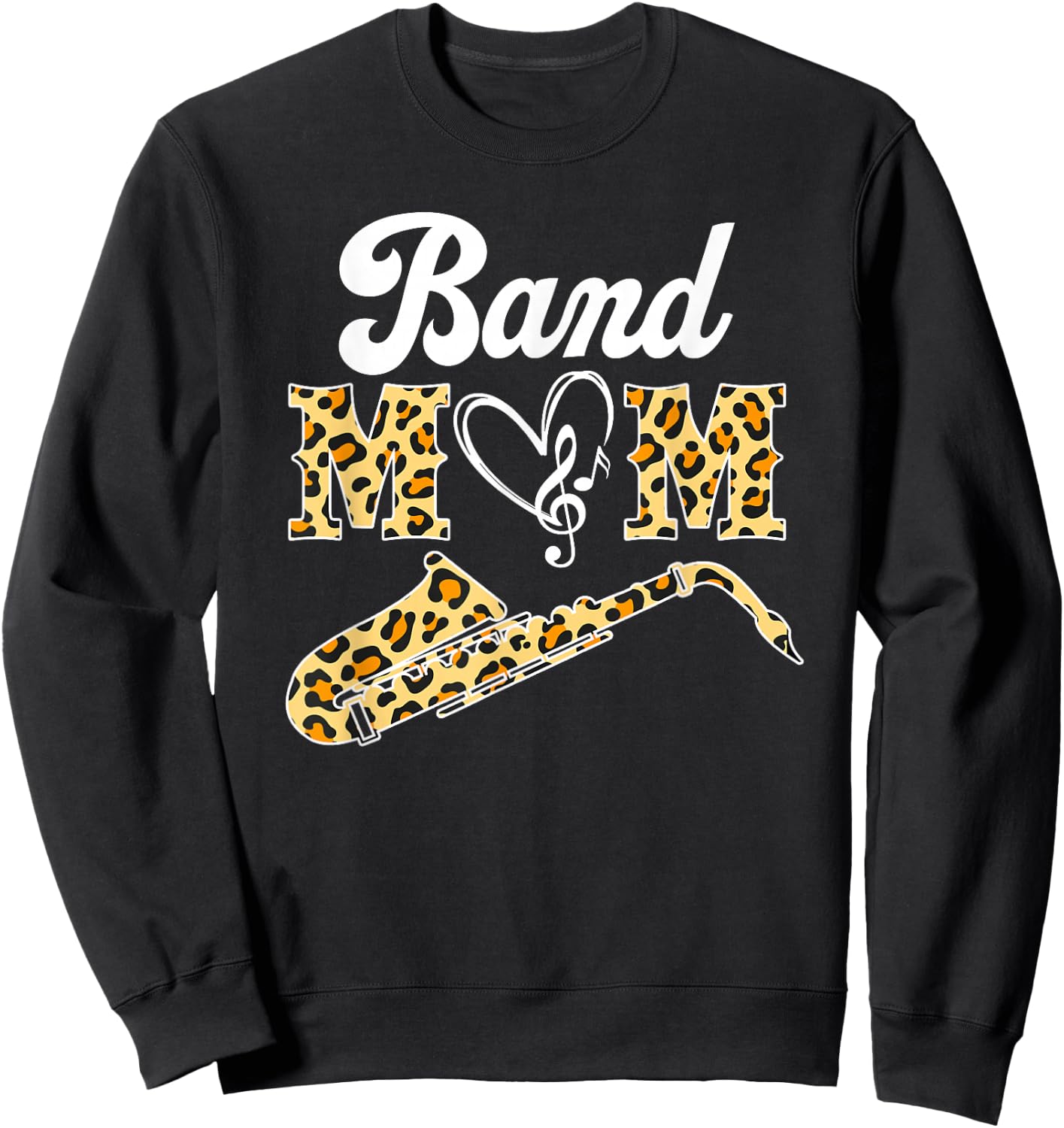 Proud Band Mom Leopard Print Musical Marching Band Saxophone Sweatshirt - Sweatshirt | Black