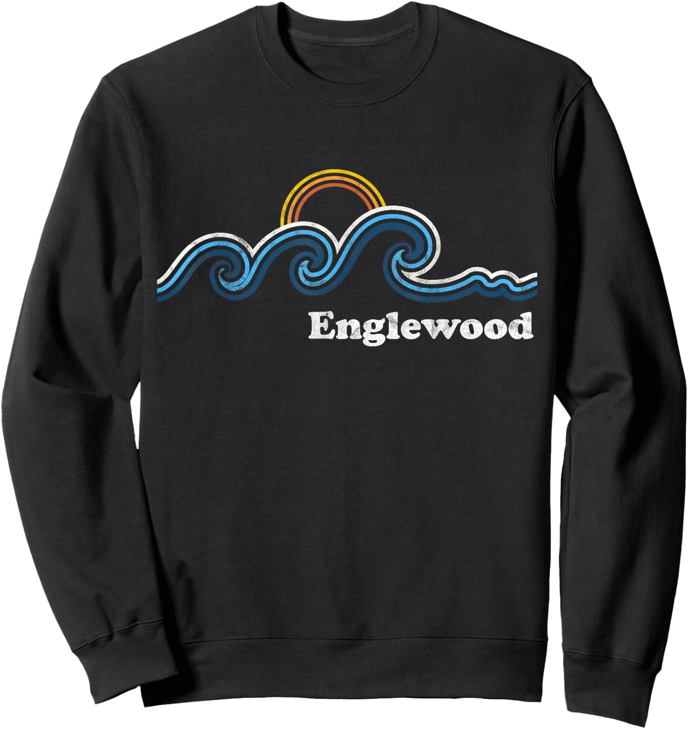 Retro Englewood Florida FL Vintage Beach Surf Sweatshirt - Sweatshirt | Black