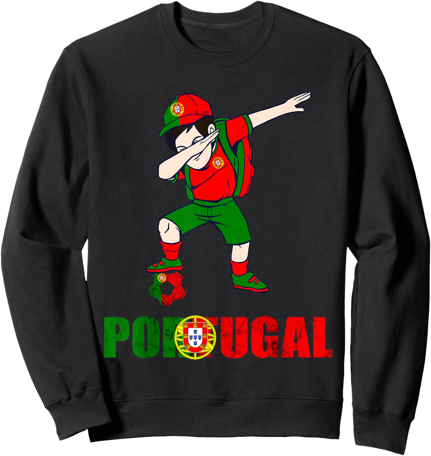 Portugal Flag Dabbing Boy Portugal Soccer Portuguese Pride Sweatshirt - Sweatshirt | Black
