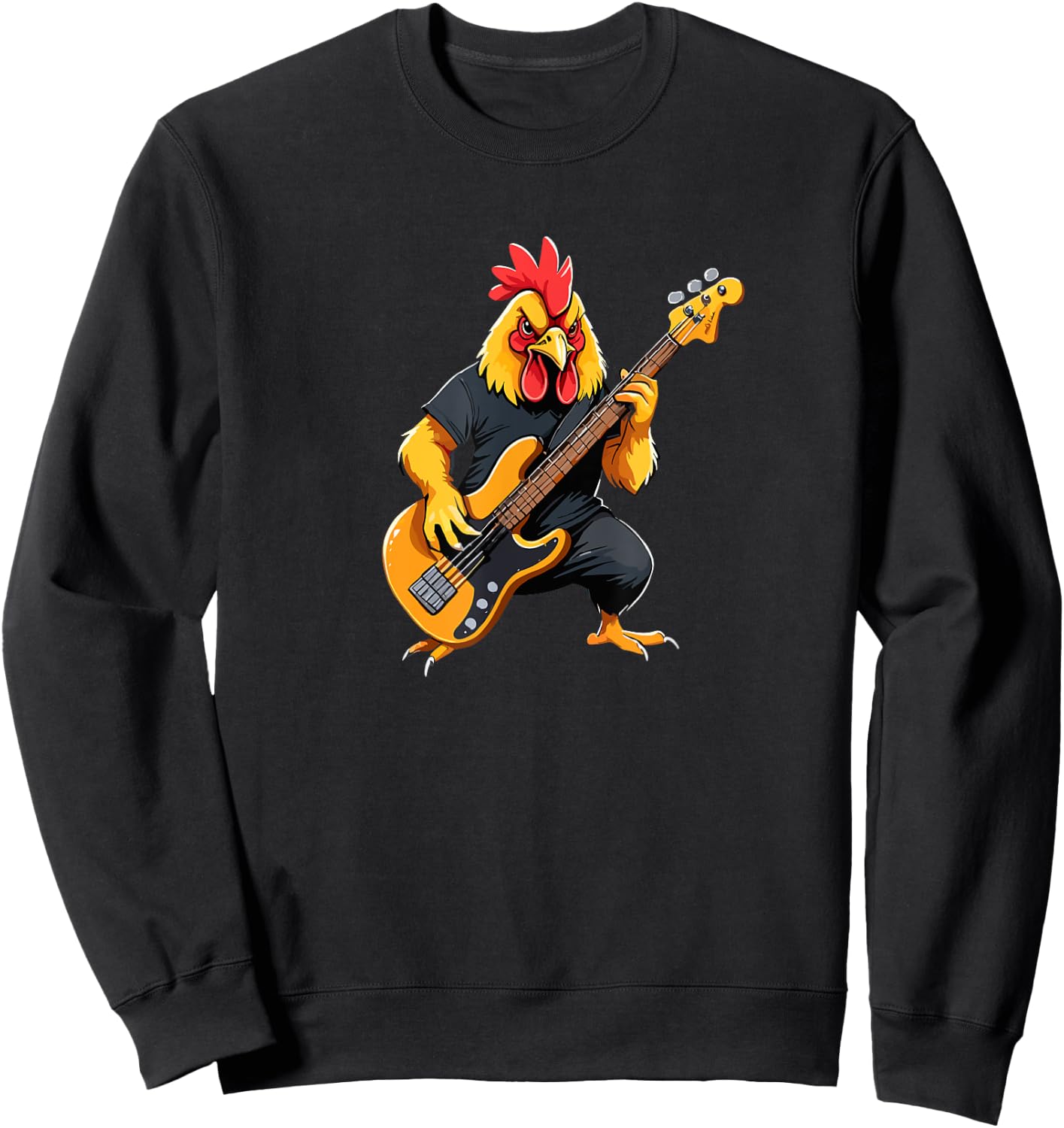 Chicken playing Bass Guitar, Chicken Guitarist Sweatshirt - Sweatshirt | Black