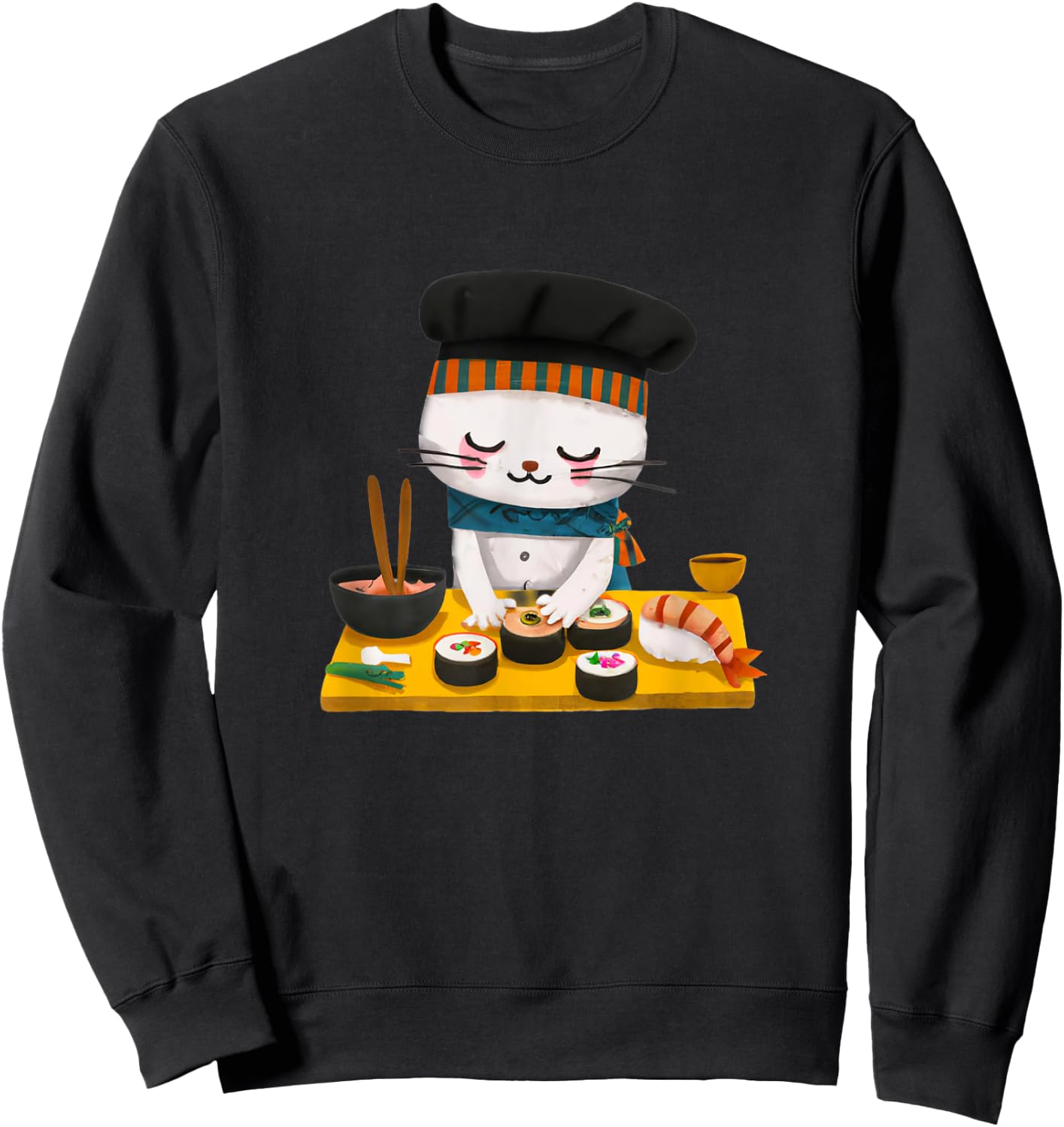 Sushi Cat Chef Kawaii Japanese Neko Men Women Girls Kids Sweatshirt - Sweatshirt | Black