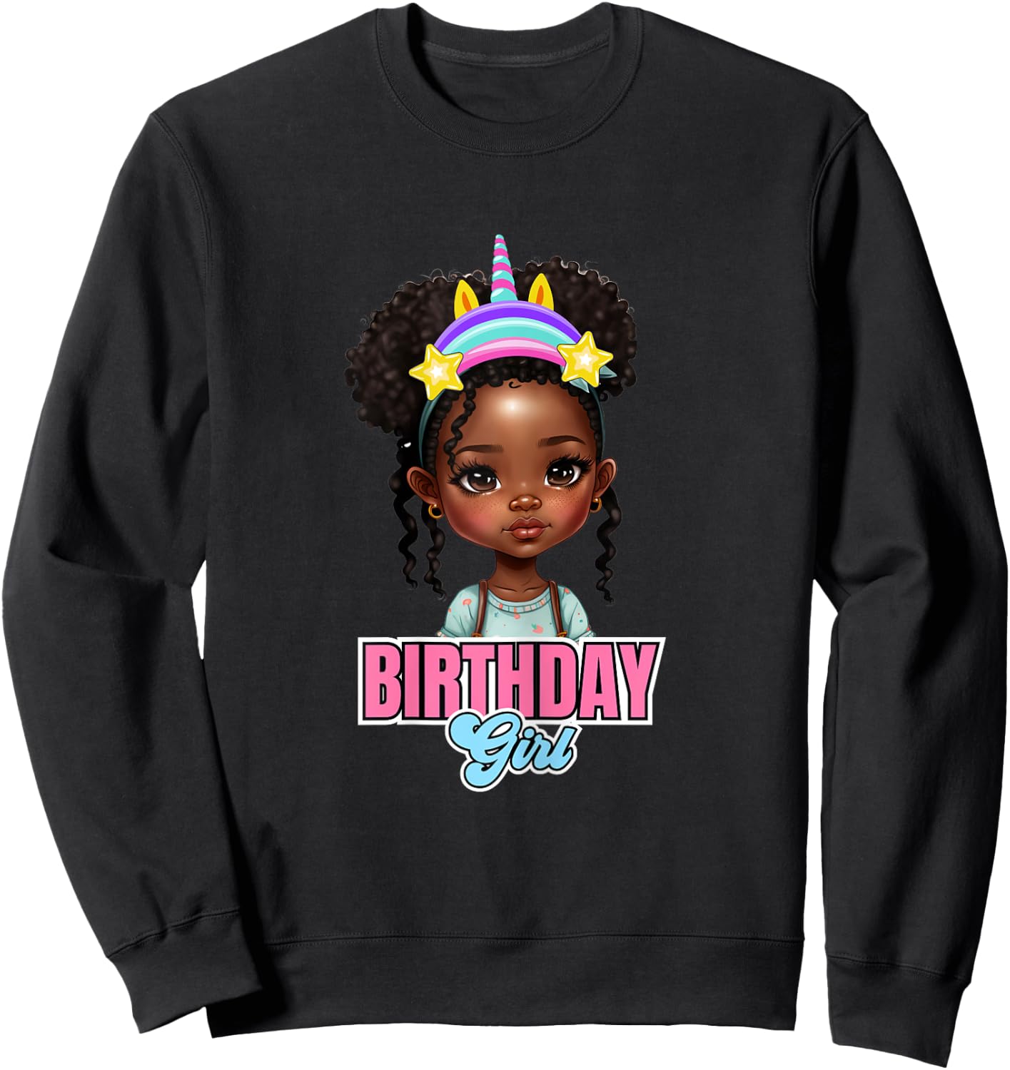 Kids Black Girl Birthday Melanin Kids Afro Puff Unicorn Girl Sweatshirt - Sweatshirt | Black