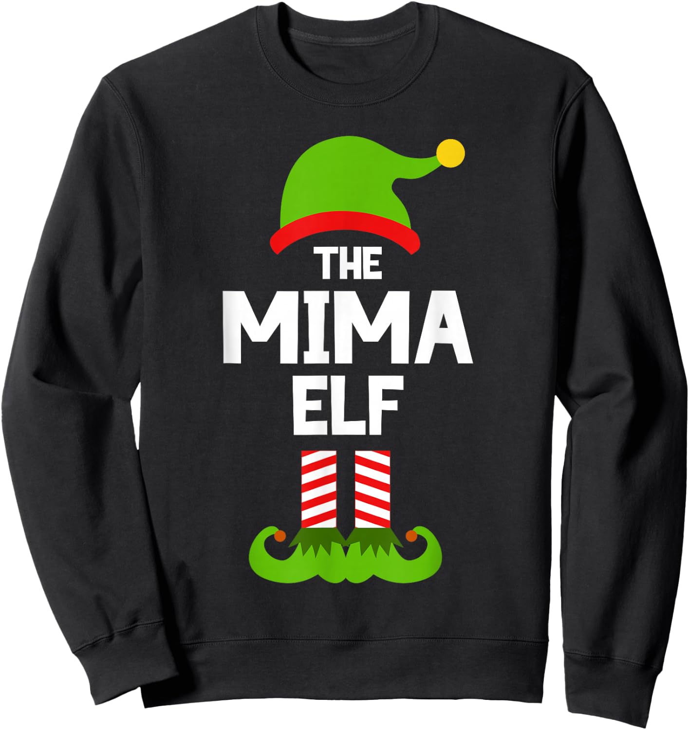 Family Mima Elf Christmas Matching Pajama Funny Sweatshirt - Sweatshirt | Black