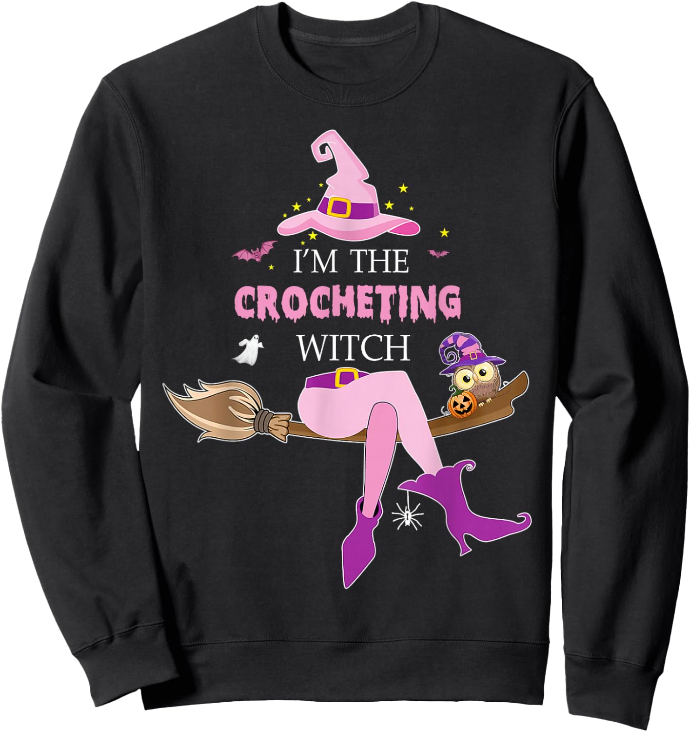 The Crocheting witch riding broom halloween costume Sweatshirt - Sweatshirt | Black