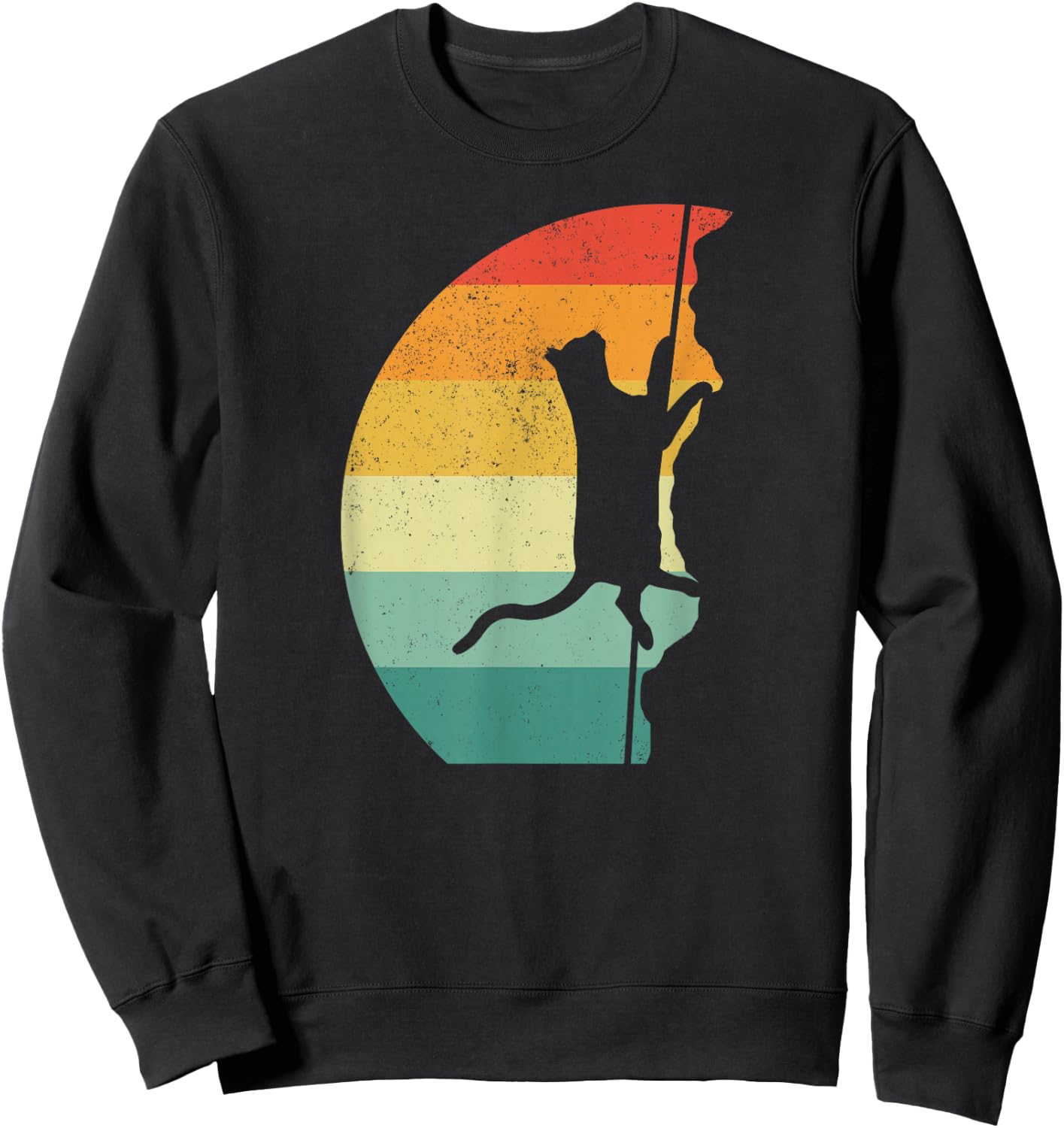 Rock Climbing Climber Cat Retro Vintage Sweatshirt - Sweatshirt | Black