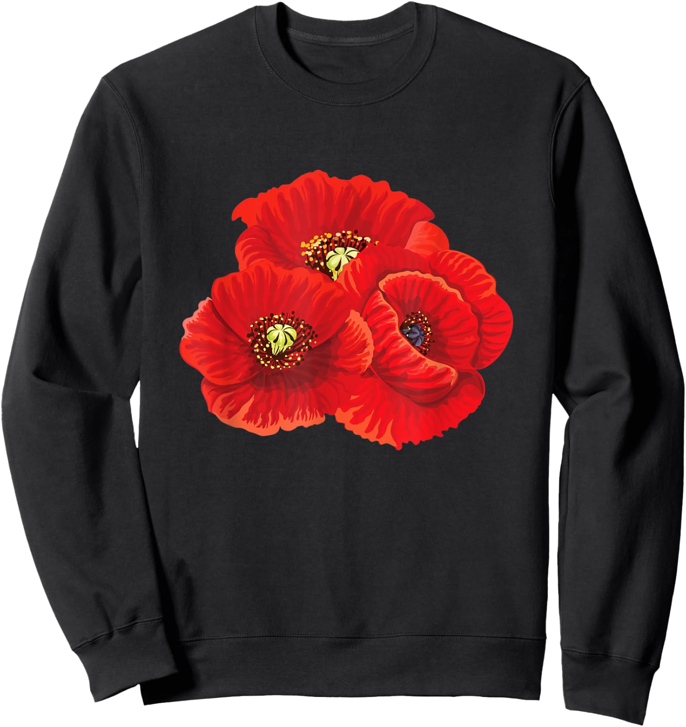 Poppy Flower Flowers Flora Nature Blossom Poppies Floral Sweatshirt - Sweatshirt | Black