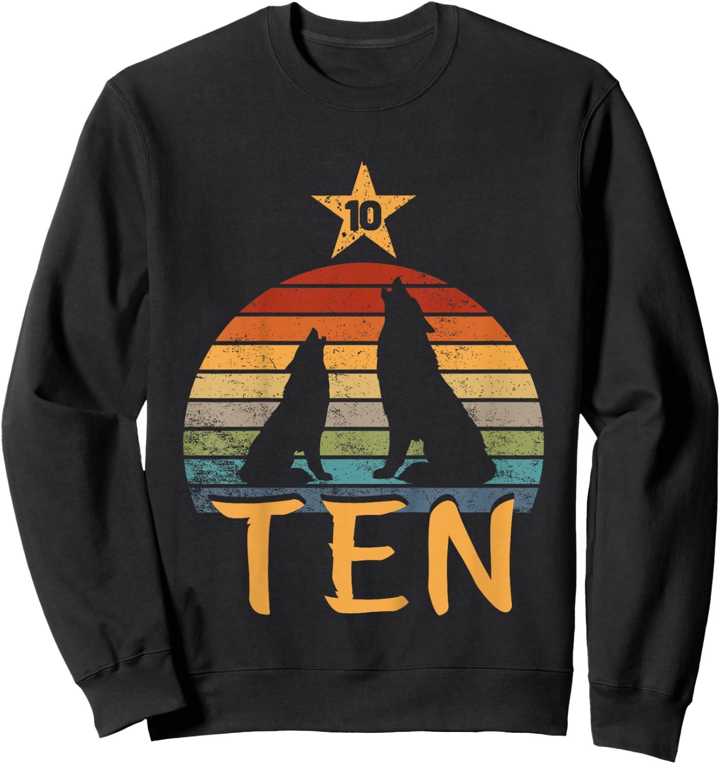 Wolf Birthday 10 Year Old Tenth Wolf 10th Birthday Boy Girl Sweatshirt - Sweatshirt | Black