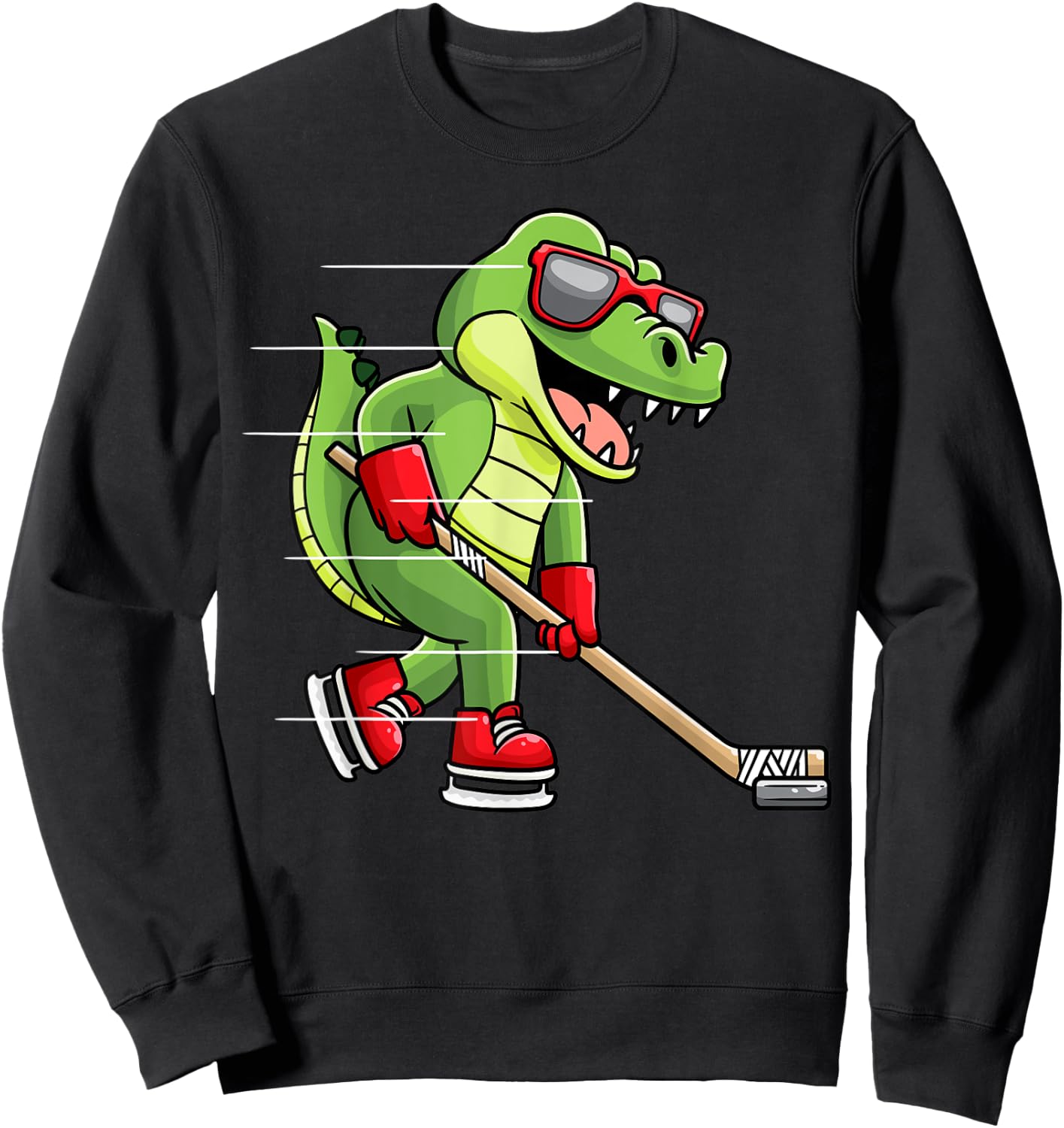Crocodile Playing Ice Hockey Game Player Alligator Sweatshirt - Sweatshirt | Black