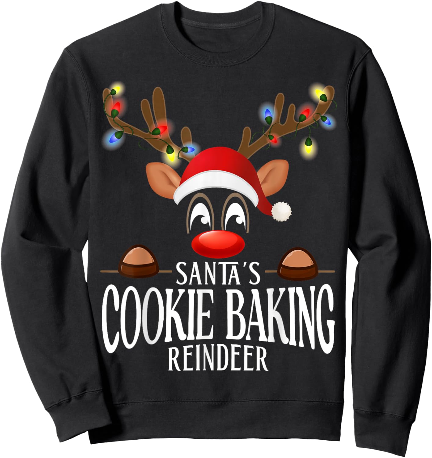 Santa's Cookie baking Reindeer Funny XMas Matching PJS Sweatshirt - Sweatshirt | Black