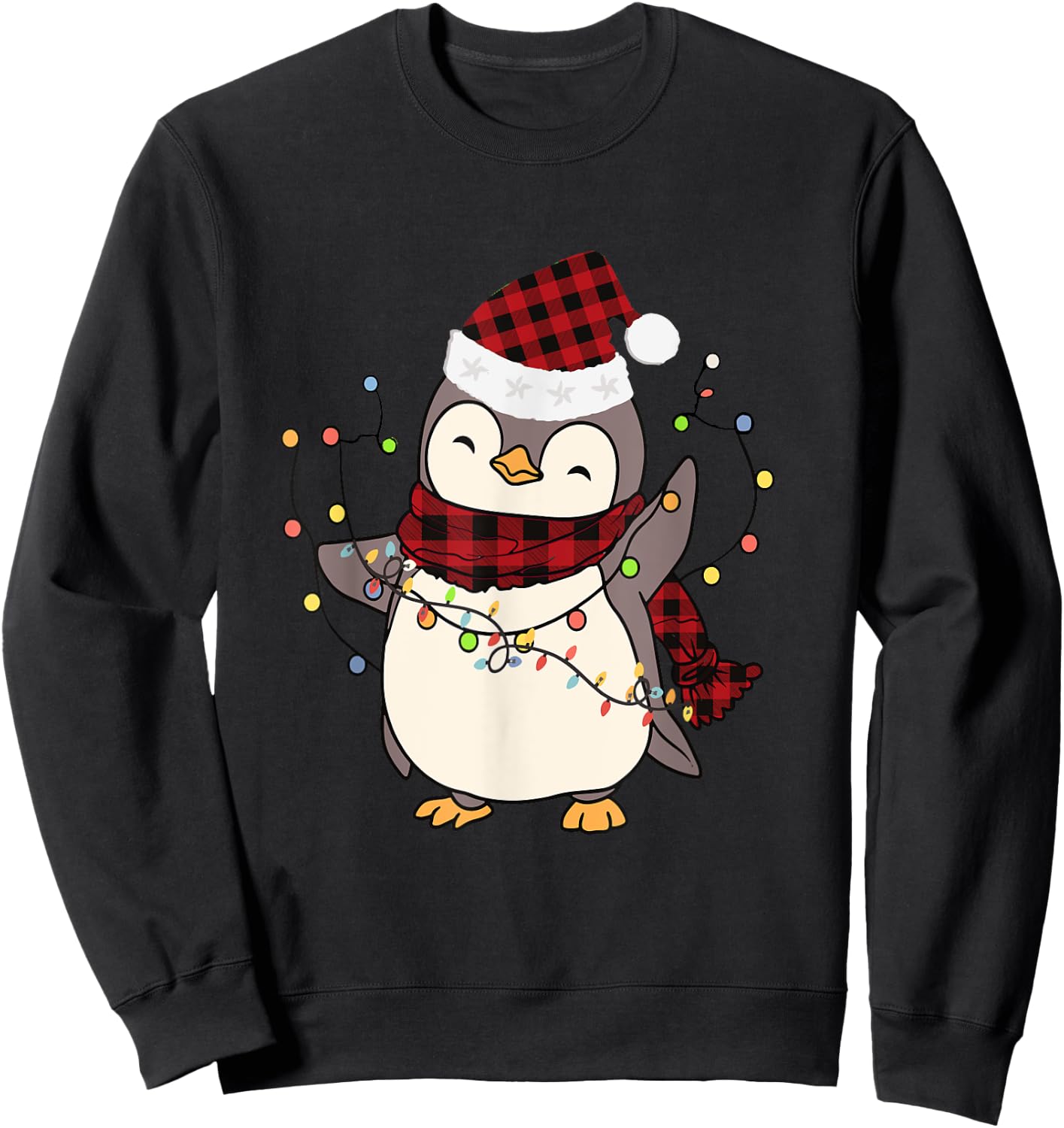Penguin Santa Lights Christmas Pajamas Cute Penguins Xmas Sweatshirt - Sweatshirt | Black