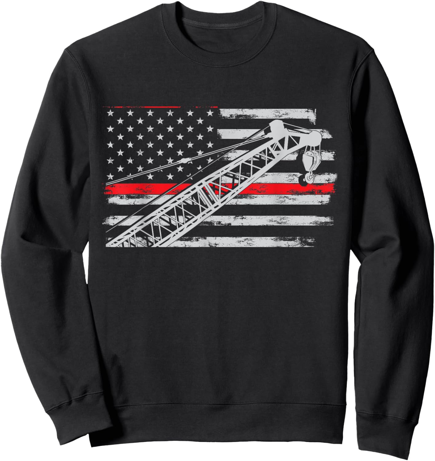 Crane operator Usa Flag Heavy Equipment Crane Sweatshirt - Sweatshirt | Black
