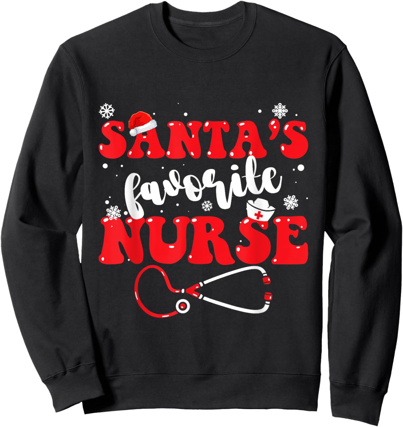 Santa's Favorite Nurse Christmas Sweatshirt - Sweatshirt | Black