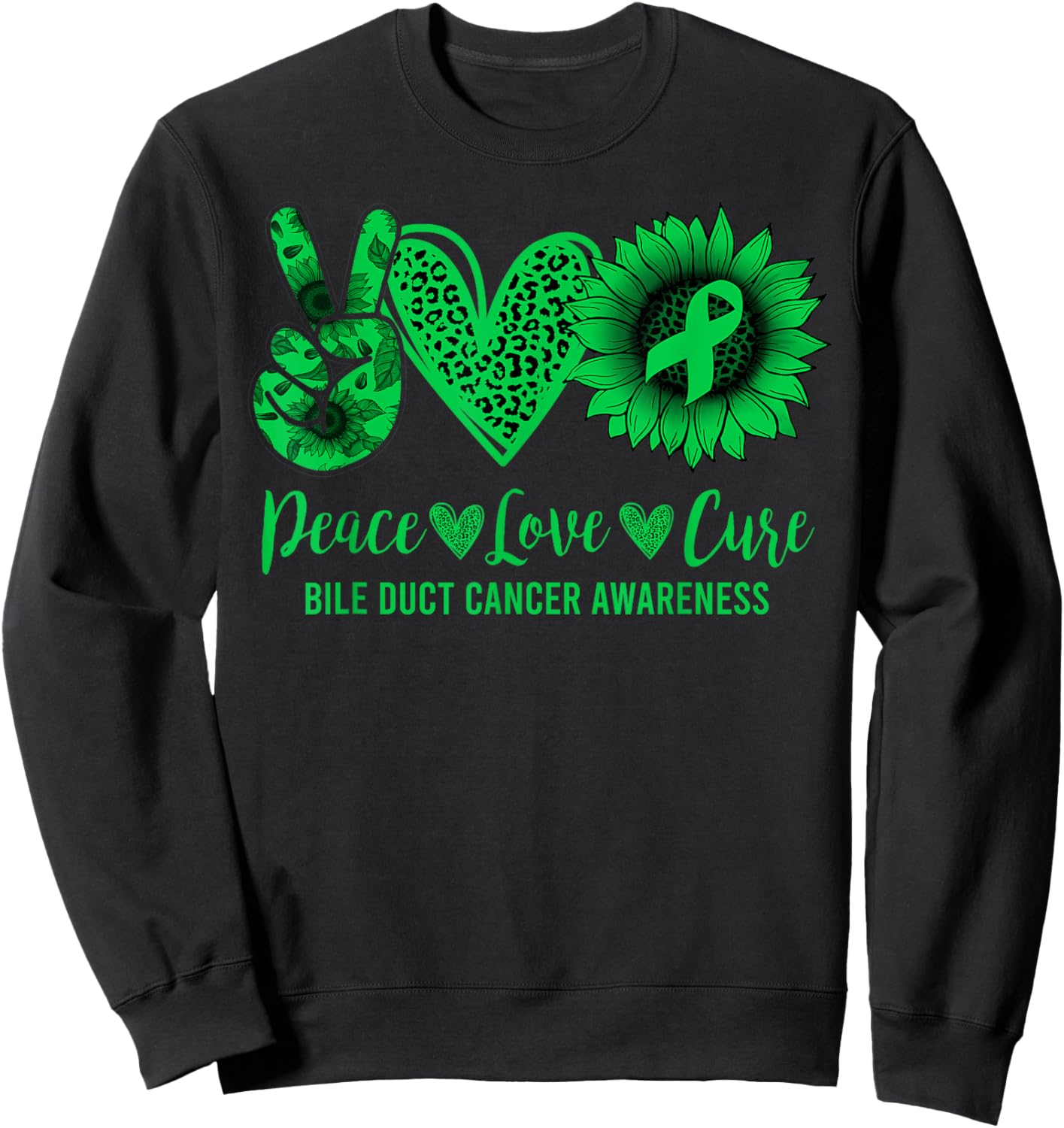 Peace Love Cure Sunflower Bile Duct Cancer Awareness Warrior Sweatshirt - Sweatshirt | Black