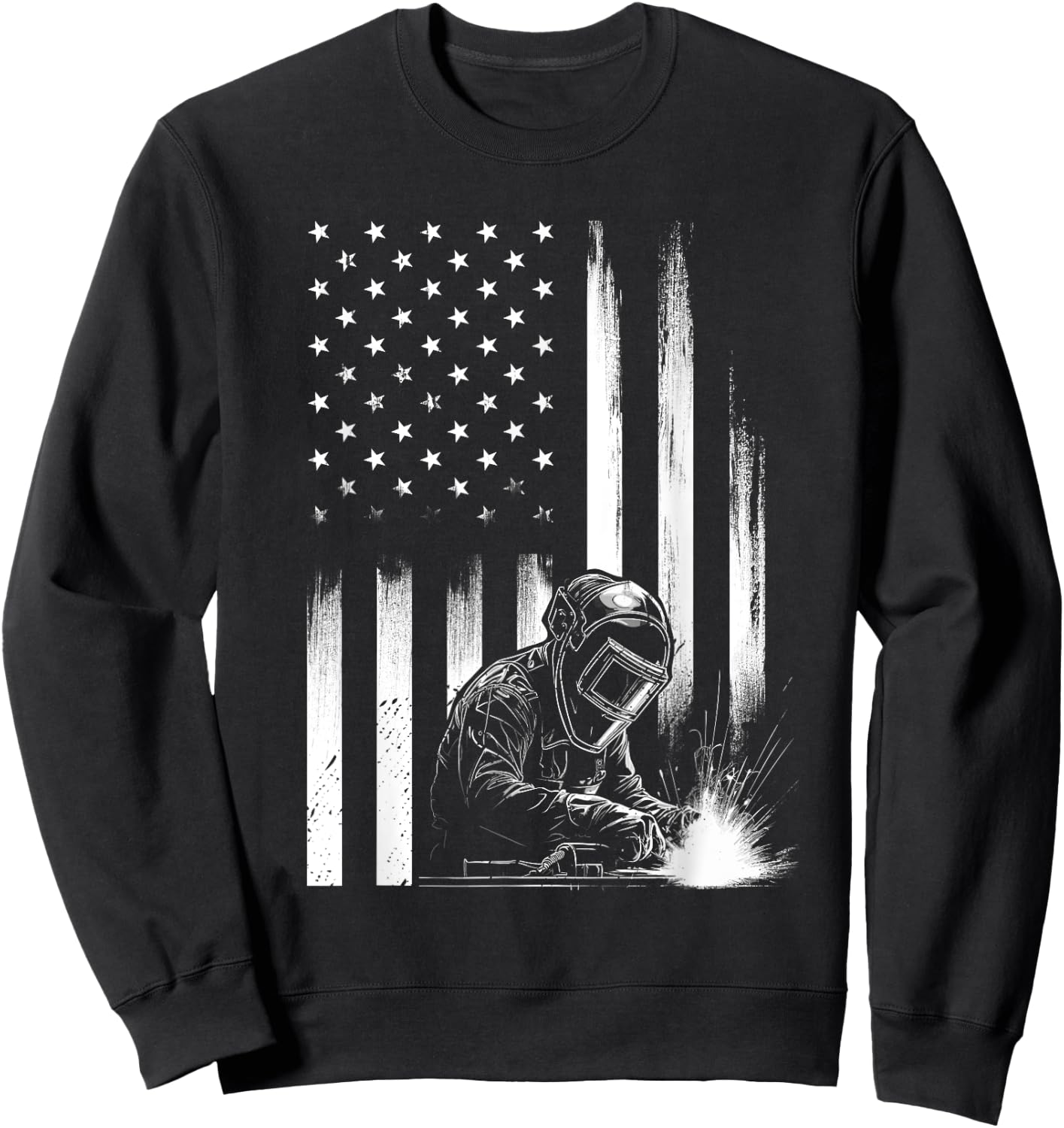 Welder American Flag Patriotic Welding Men Welder USA Flag Sweatshirt - Sweatshirt | Black