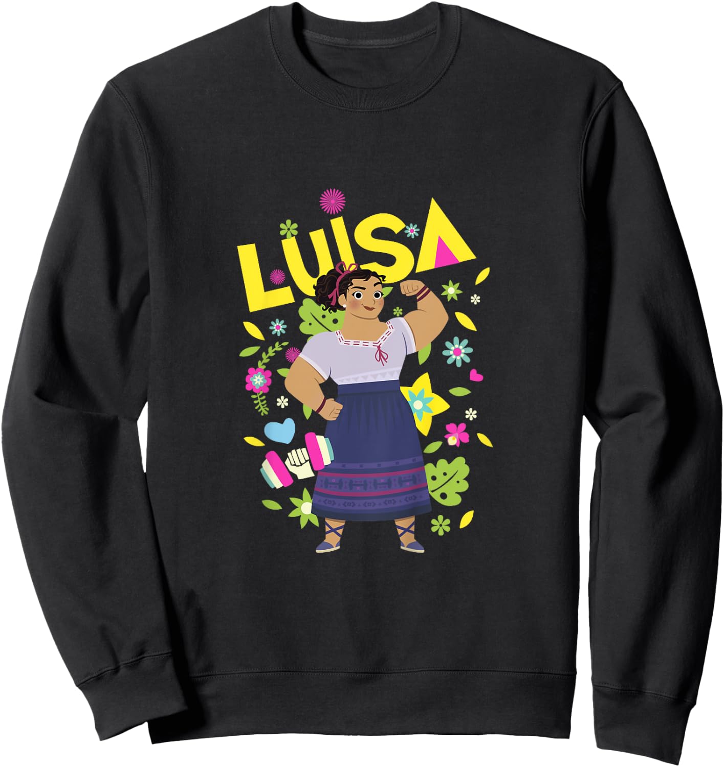Kids Disney Encanto Luisa Strong Woman Floral Toddler Youth Sweatshirt - Sweatshirt | Black