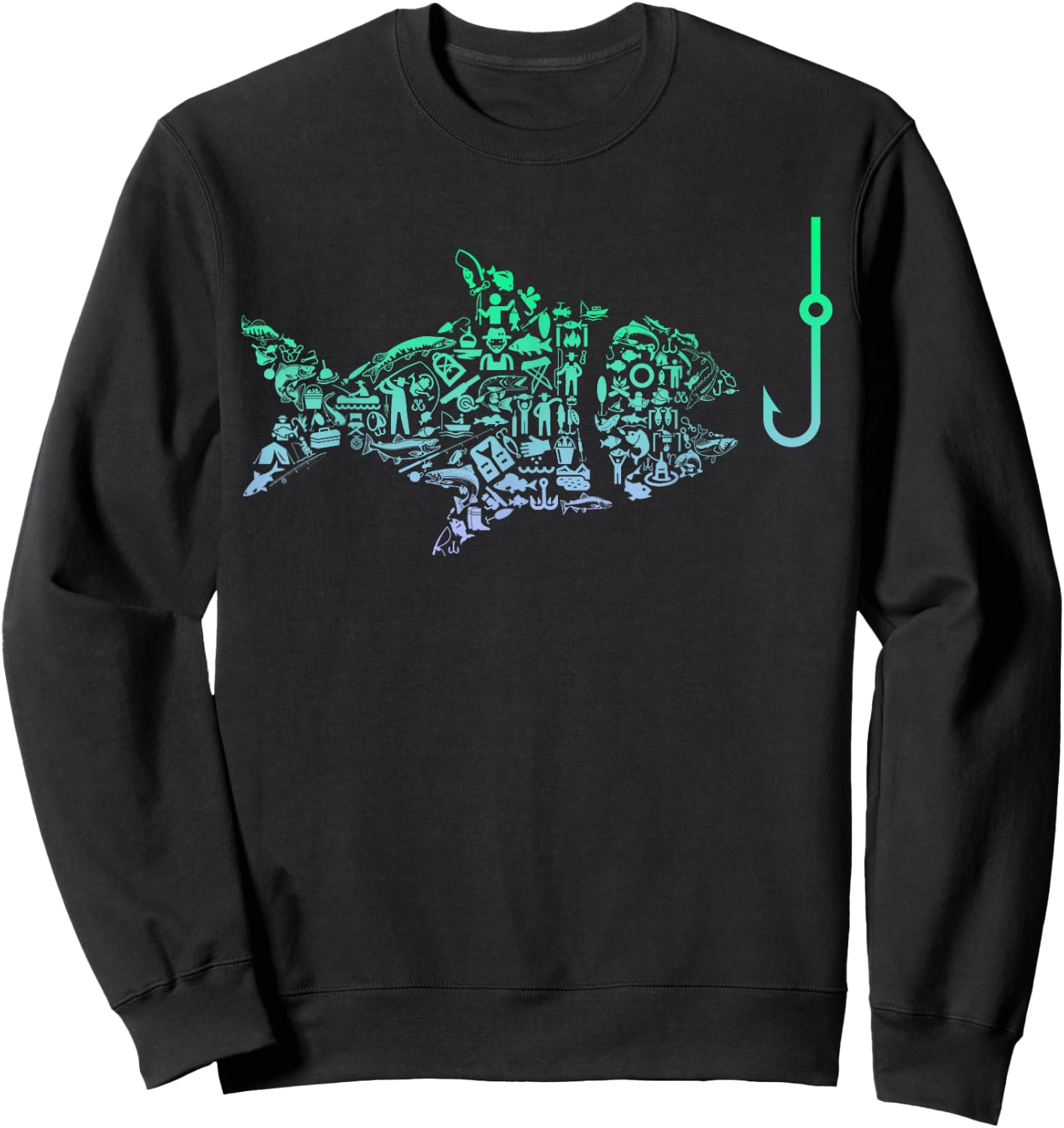 Cool Fish Hook Silhouette Graphic Angler Gear Youth Fishing Sweatshirt - Sweatshirt | Black