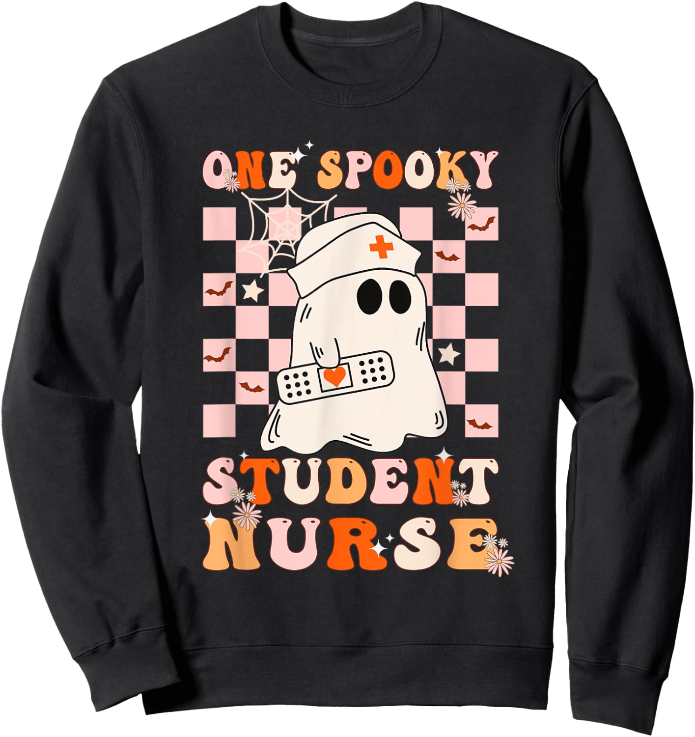Groovy One Spooky Student Nurse Ghost Halloween Nursing Sweatshirt - Sweatshirt | Black