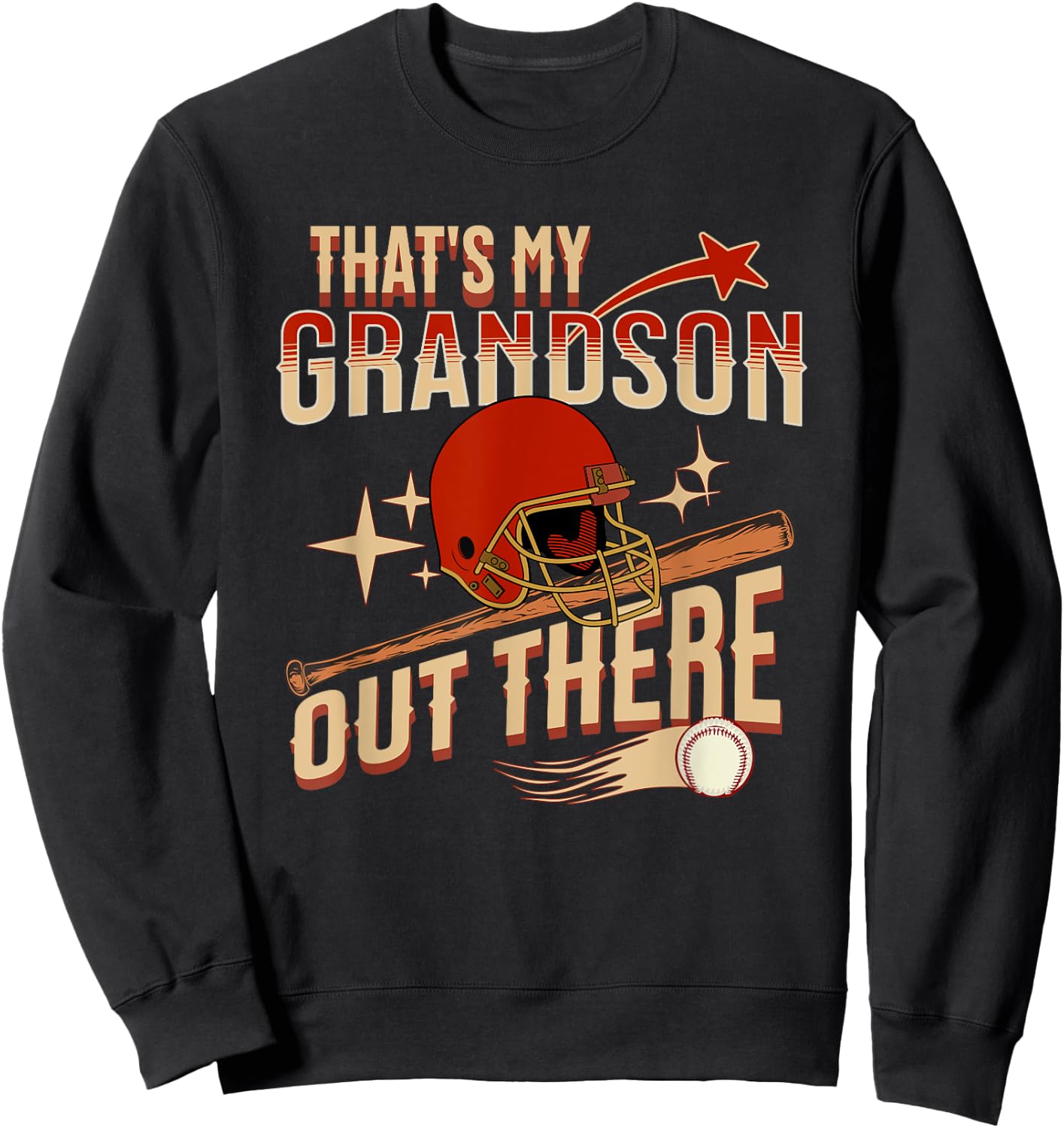 Vintage That's My Grandson Out There Baseball Grandpa Sweatshirt - Sweatshirt | Black