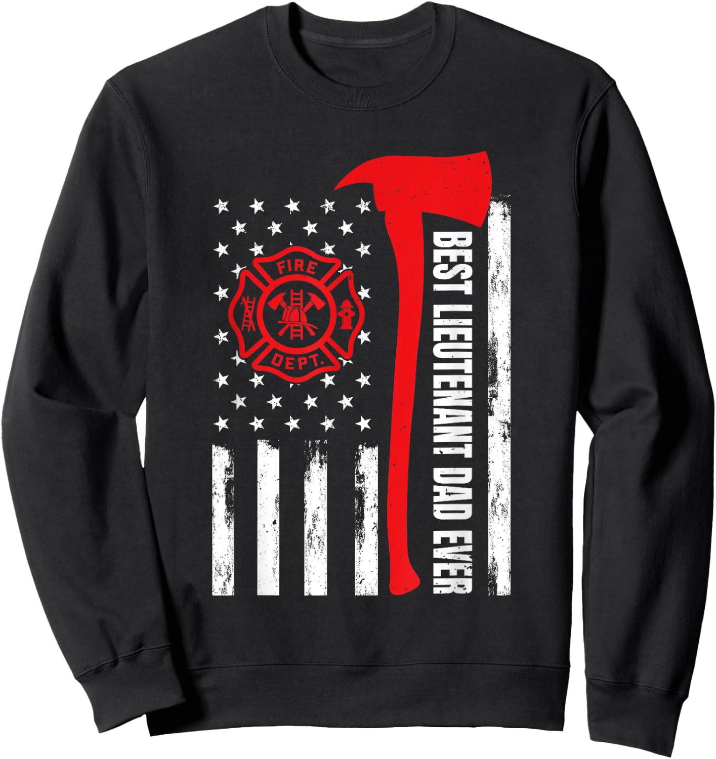 Red Line American Flag Dad Fireman Lieutenant Firefighter Sweatshirt - Sweatshirt | Black