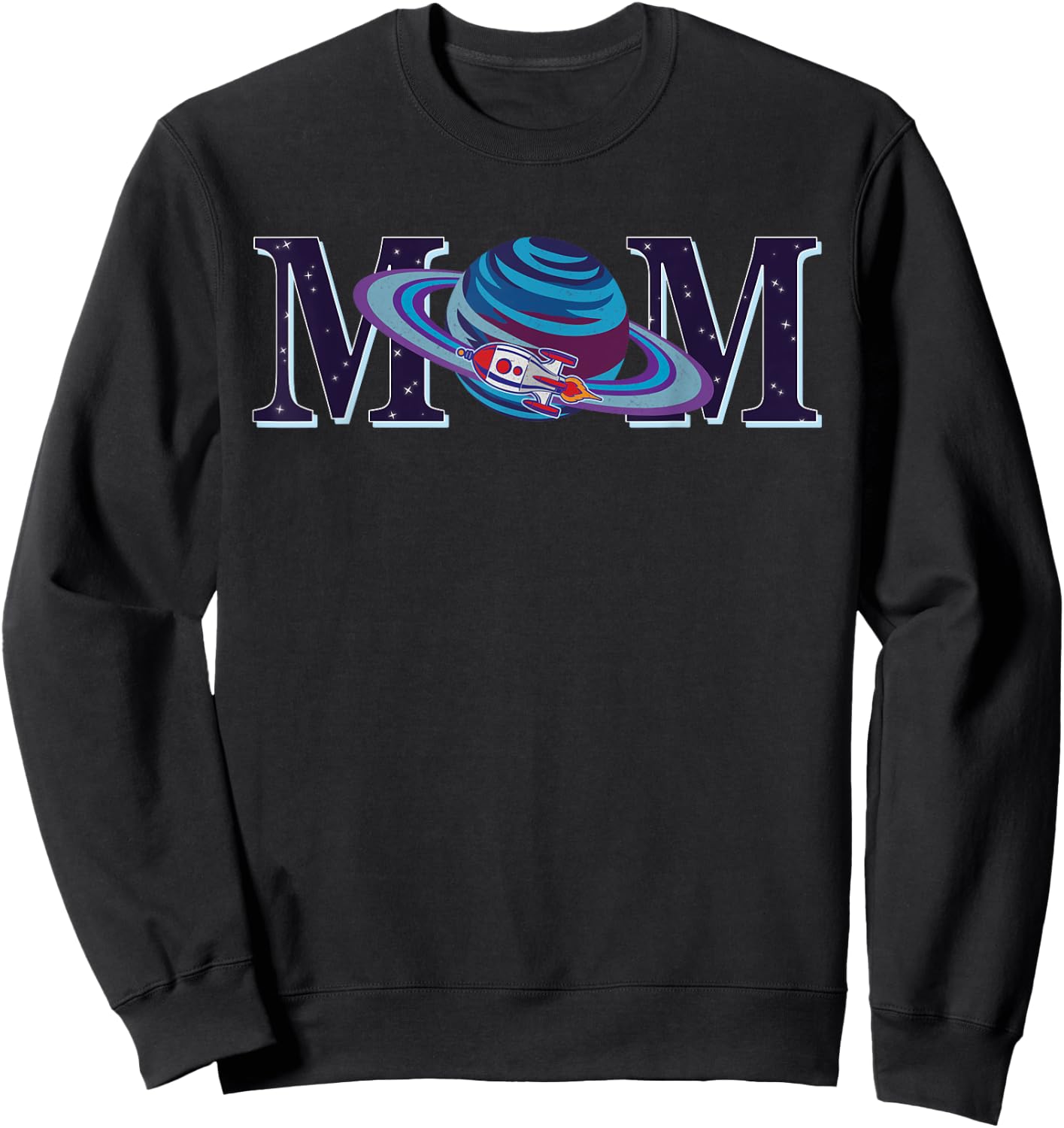 Space Mom, Family Matching Dad Space Birthday Theme Party Sweatshirt - Sweatshirt | Black