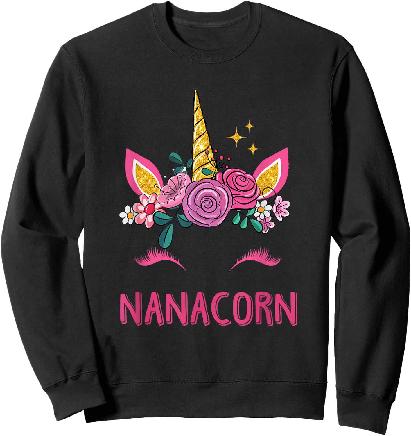 Nanacorn Nana Unicorn Girl Grandma Kids Mother's Day Sweatshirt - Sweatshirt | Black
