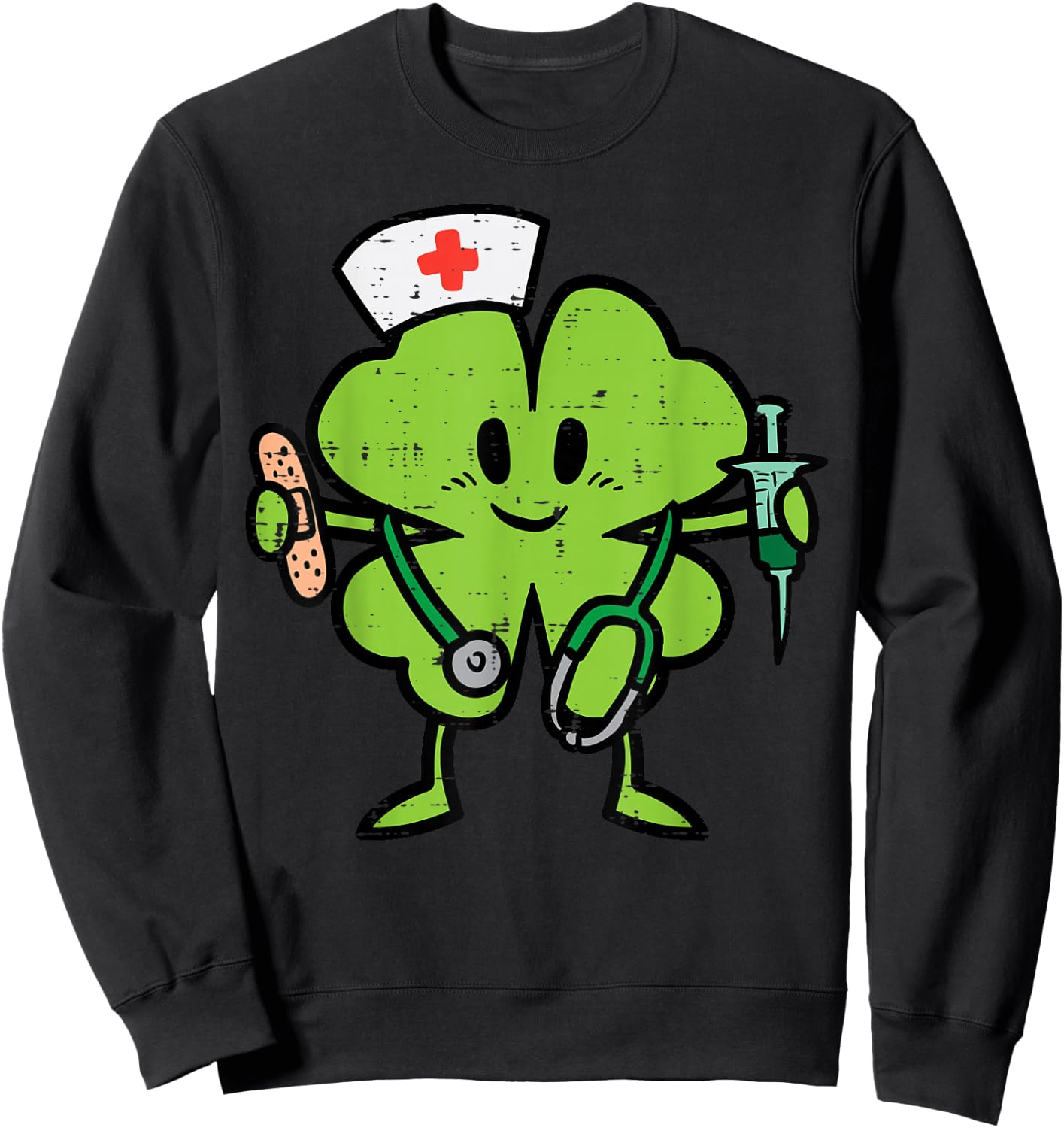 St Patricks Day Shamrock Nurse Saint Paddys Scrub Top Women Sweatshirt - Sweatshirt | Black